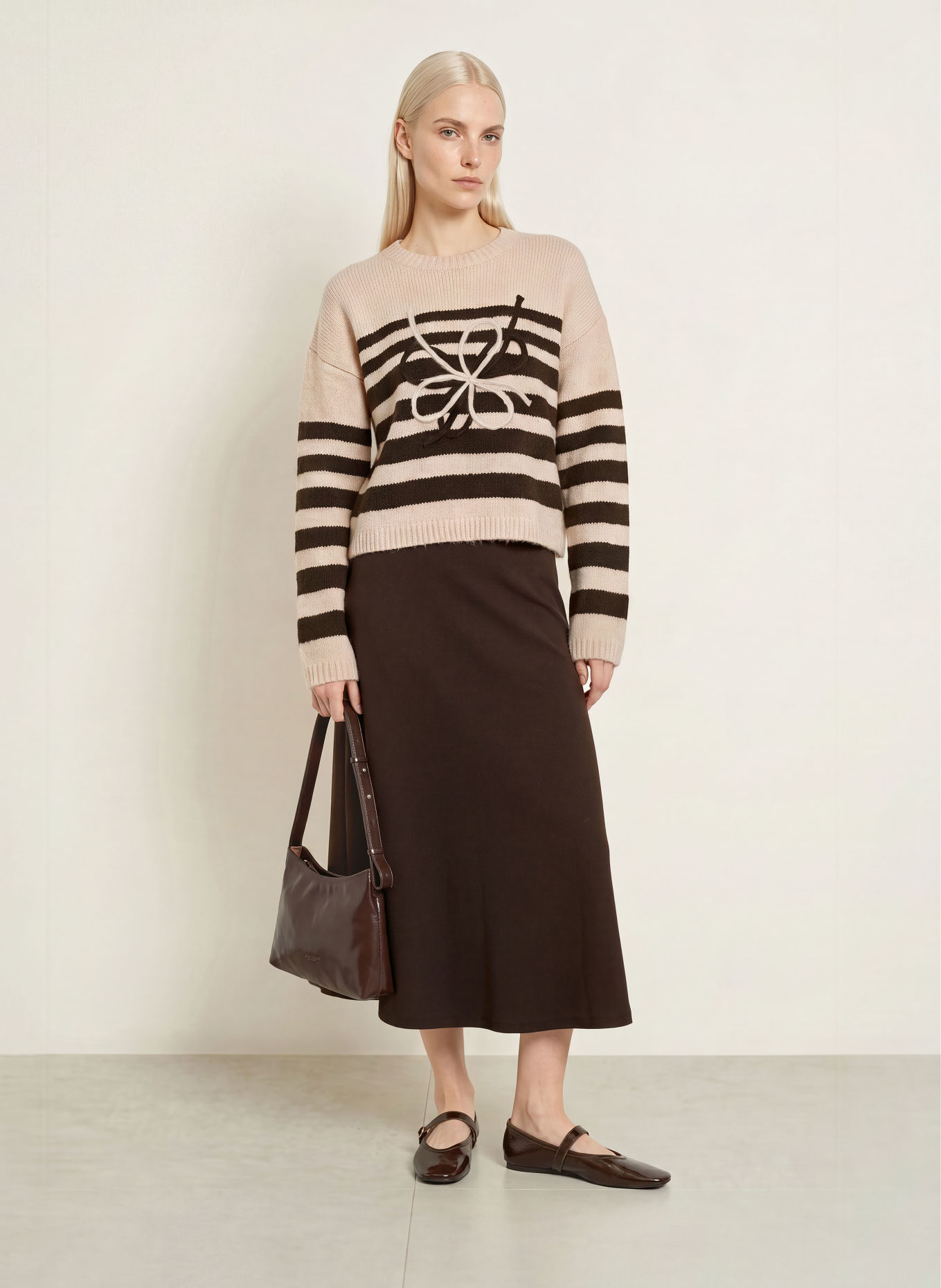 MORE & MORE Trui: ECRU / MARRON FONCÉ