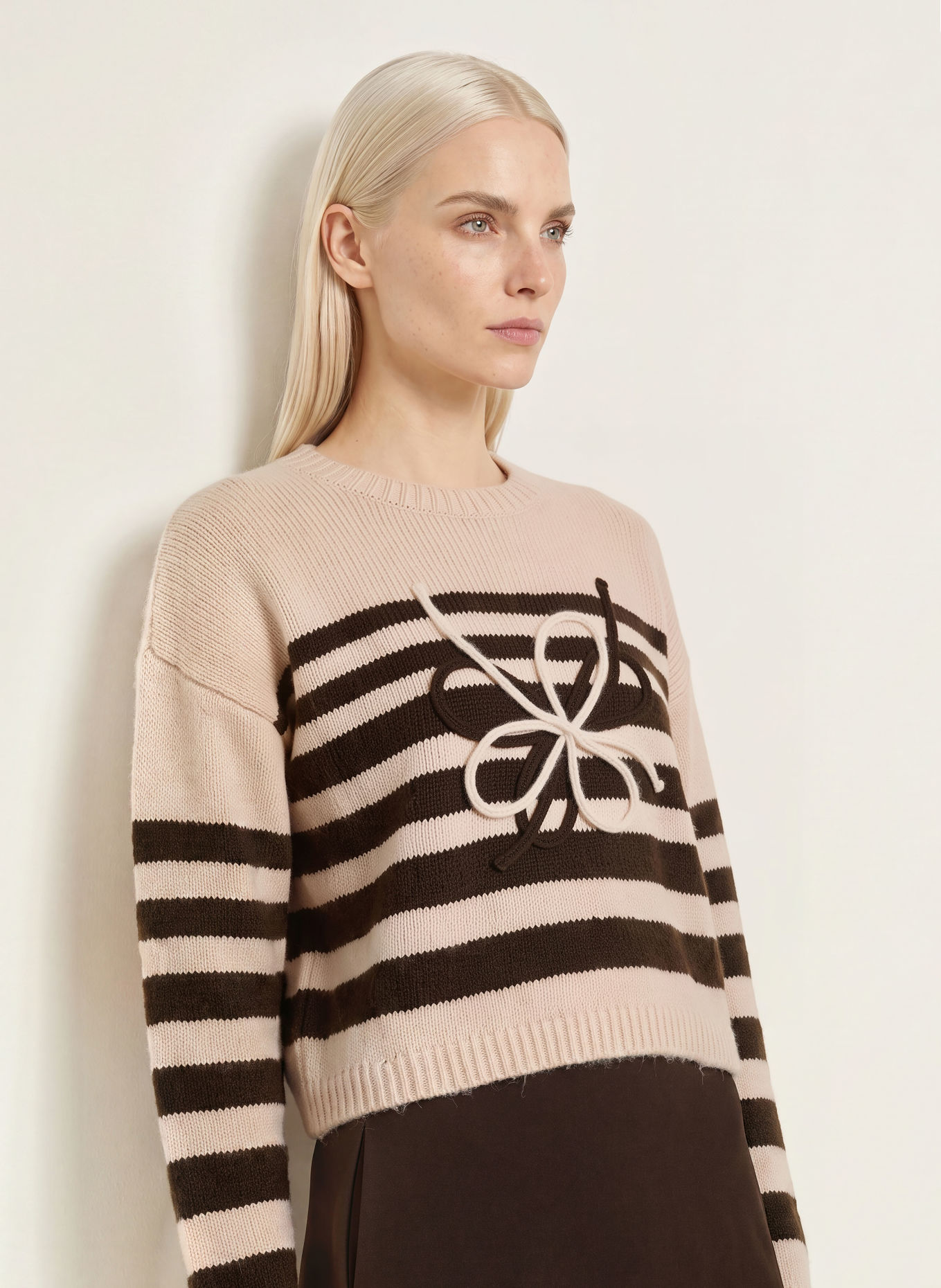MORE & MORE Trui: ECRU / MARRON FONCÉ