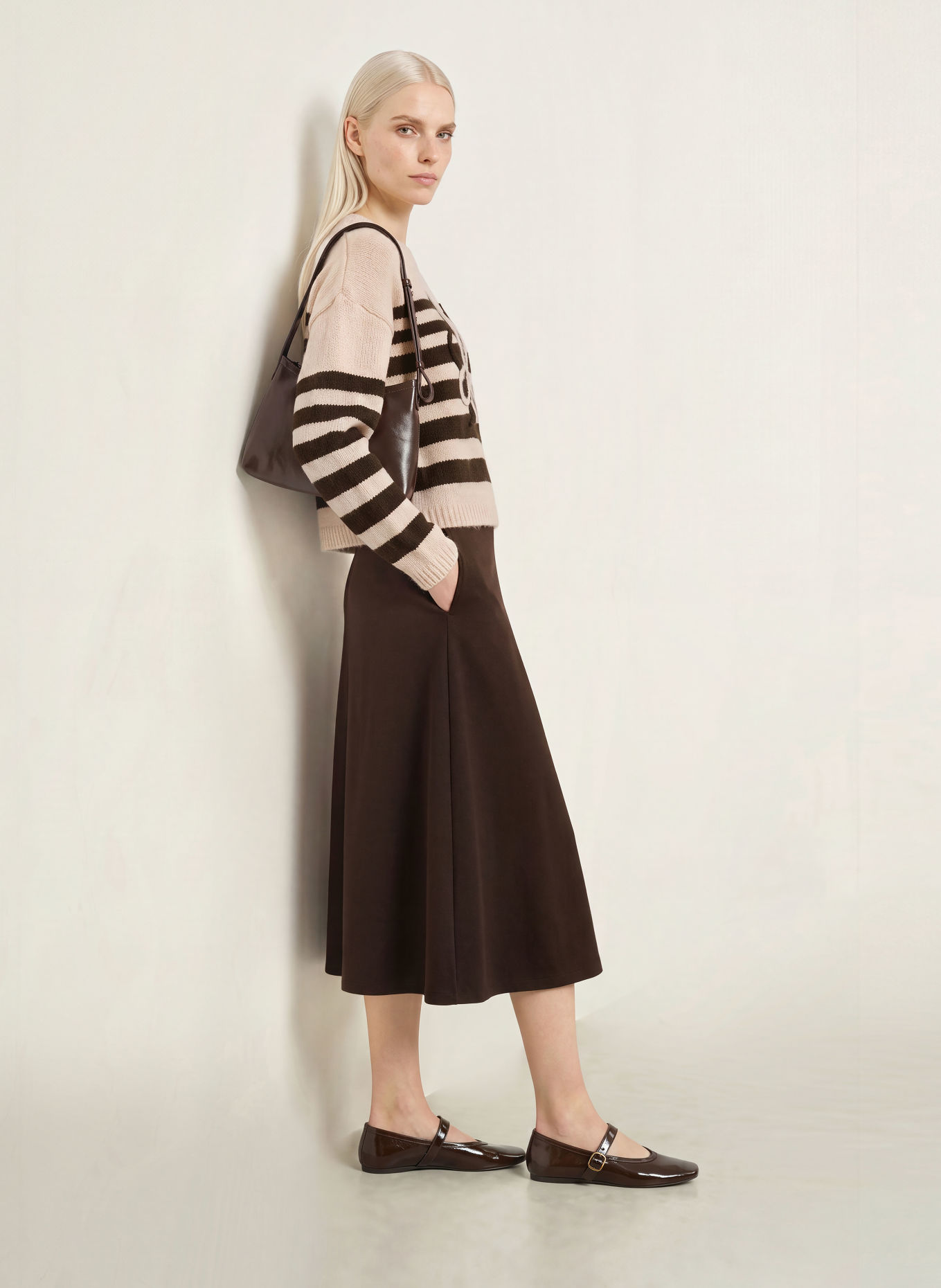 MORE & MORE Trui: ECRU / MARRON FONCÉ