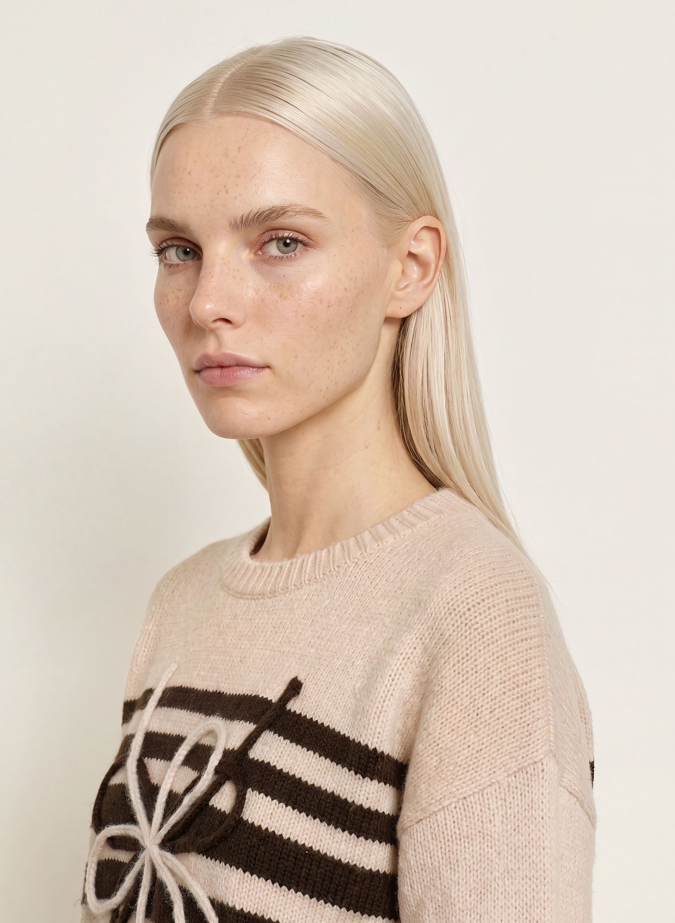 MORE & MORE Trui: ECRU / MARRON FONCÉ