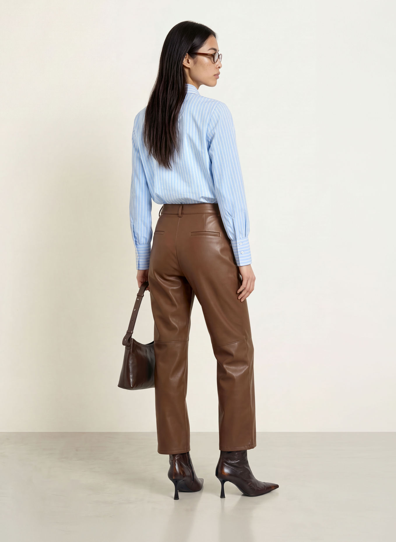 MORE & MORE Leather-look trousers: BROWN