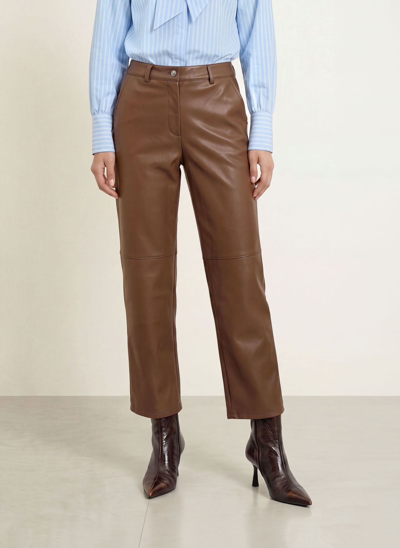 MORE & MORE Leather-look trousers: BROWN