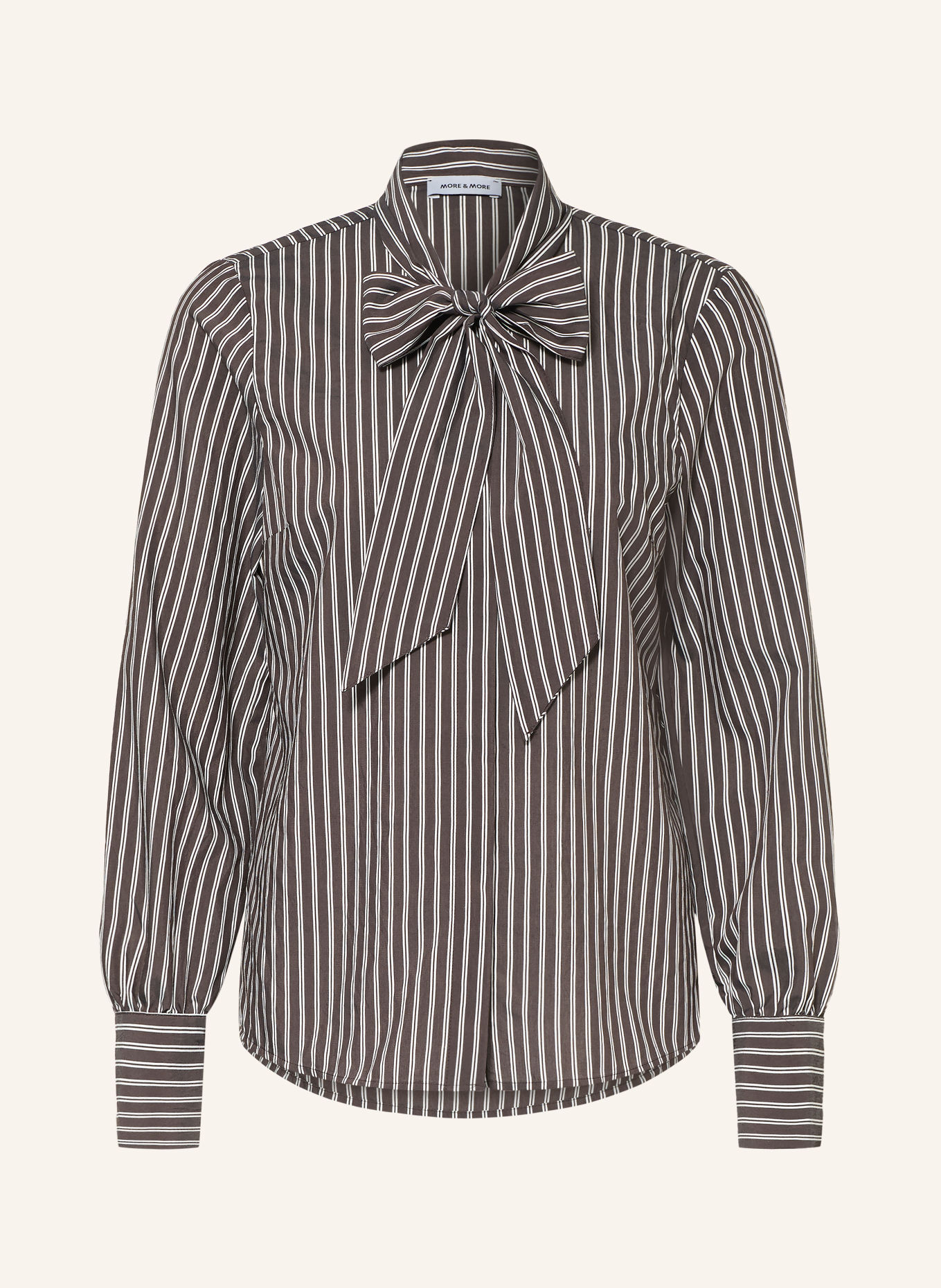 MORE & MORE Tie-neck blouse: DARK BROWN / WHITE