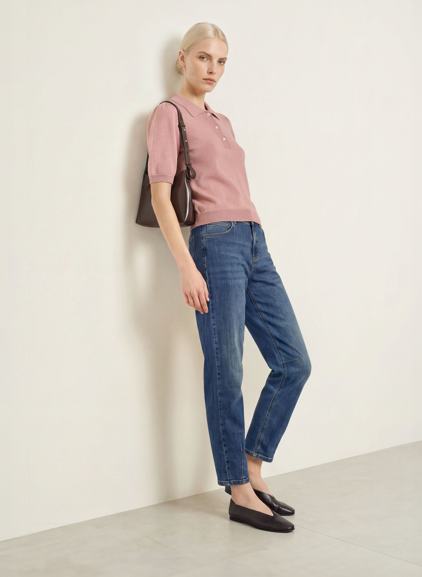MORE & MORE Strick-Poloshirt mit 3/4-Arm: ROSÉ