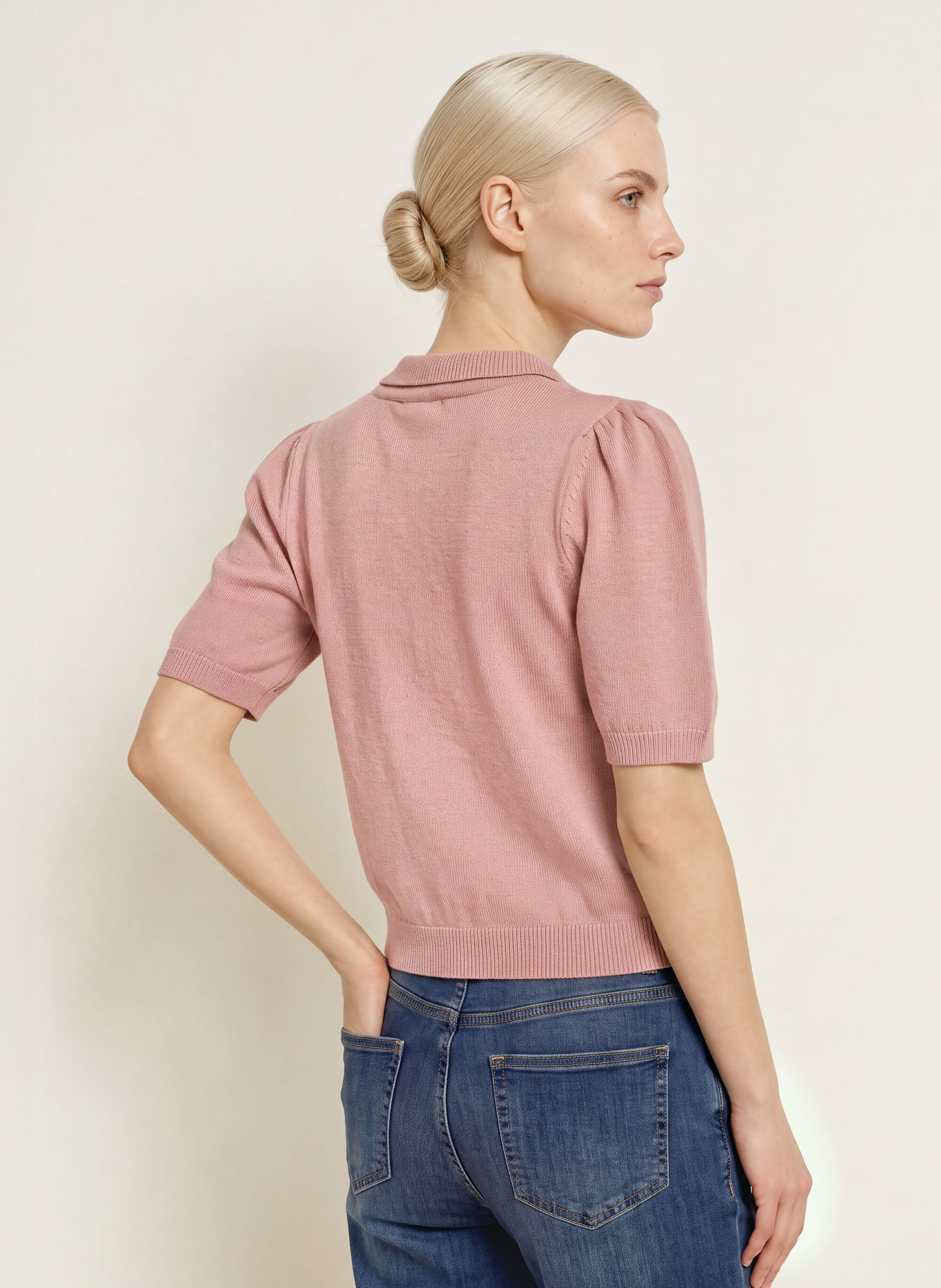 MORE & MORE Strick-Poloshirt mit 3/4-Arm: ROSÉ