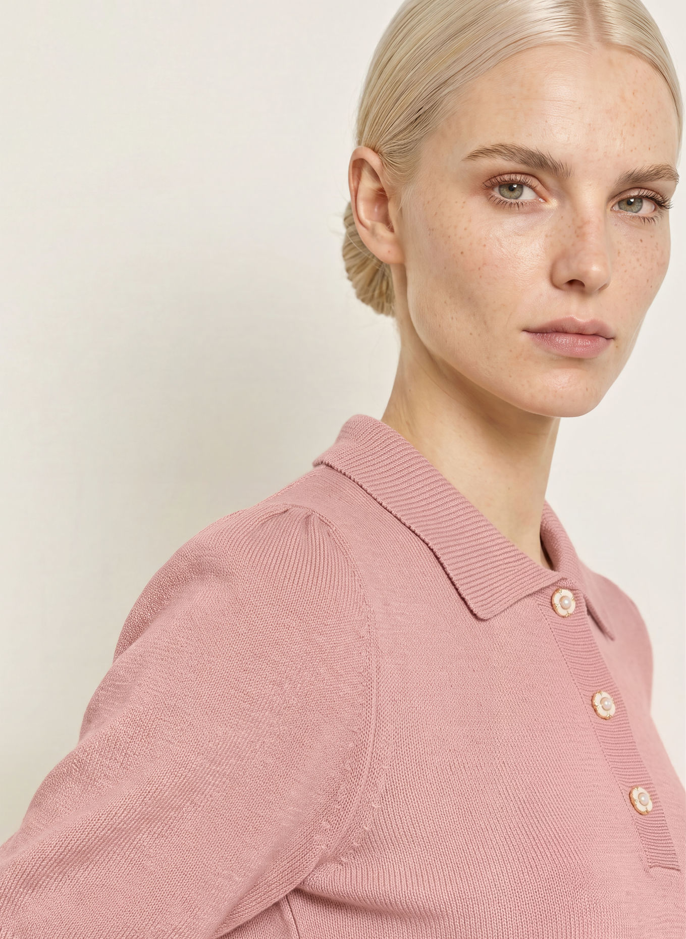MORE & MORE Strick-Poloshirt mit 3/4-Arm: ROSÉ