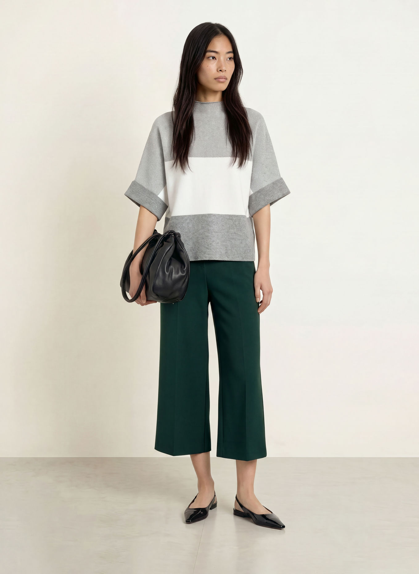 MORE & MORE Sweater with 3/4-length sleeves: GRAY / CREAM