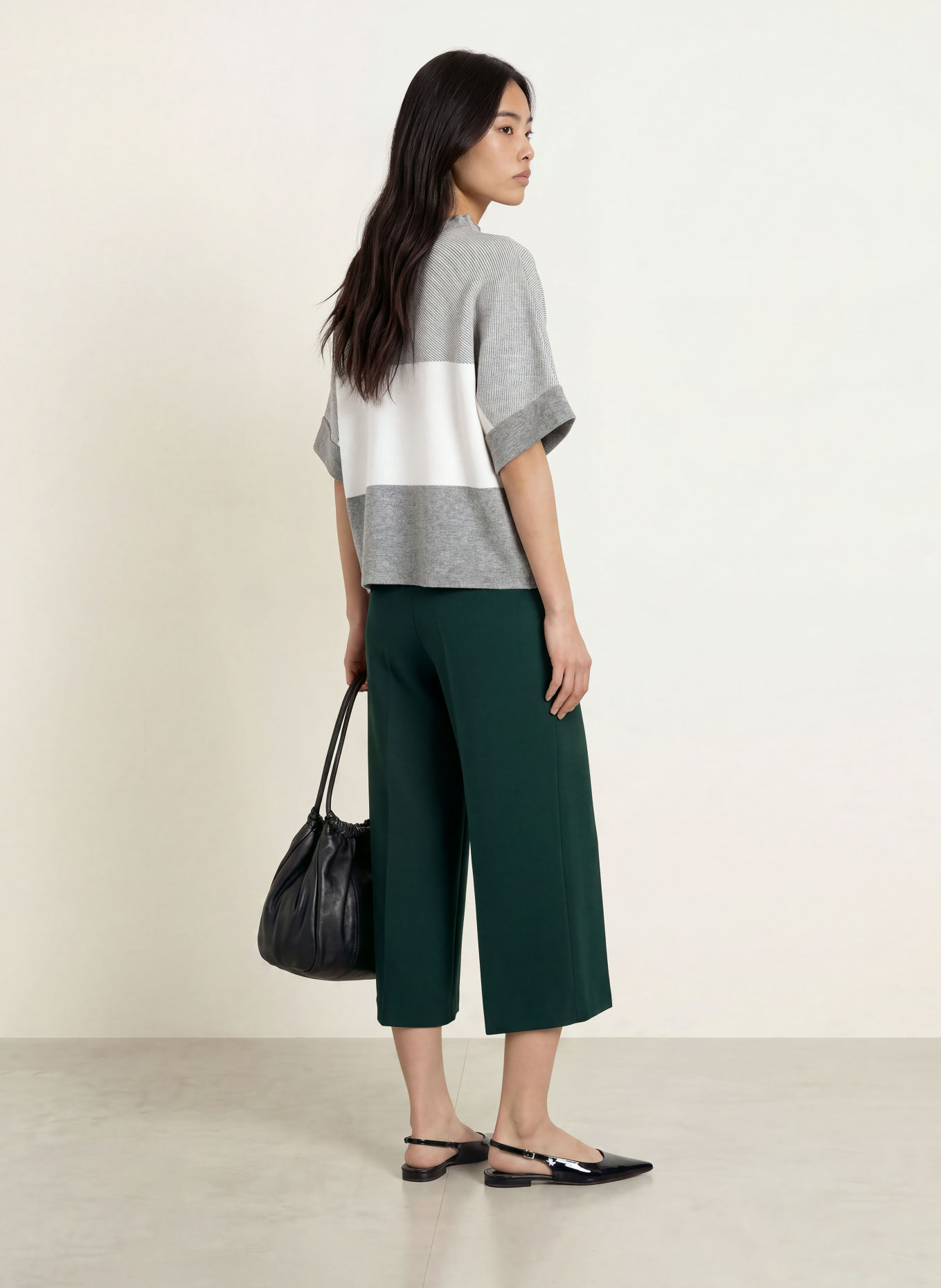 MORE & MORE Sweater with 3/4-length sleeves: GRAY / CREAM