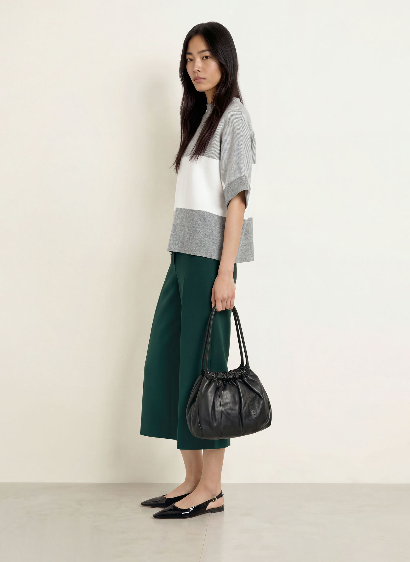 MORE & MORE Sweater with 3/4-length sleeves: GRAY / CREAM