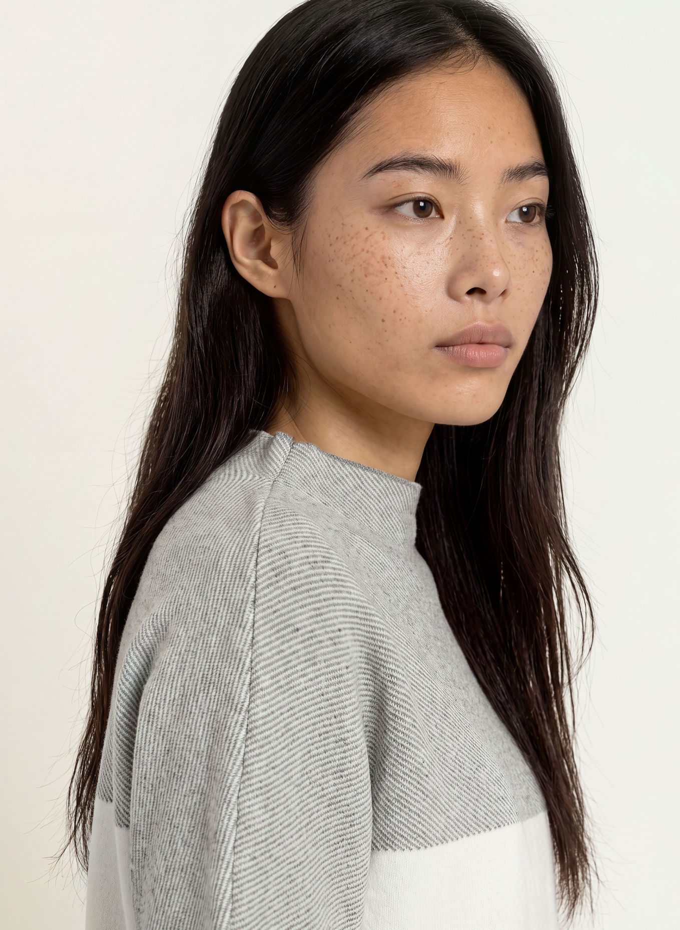 MORE & MORE Sweater with 3/4-length sleeves: GRAY / CREAM