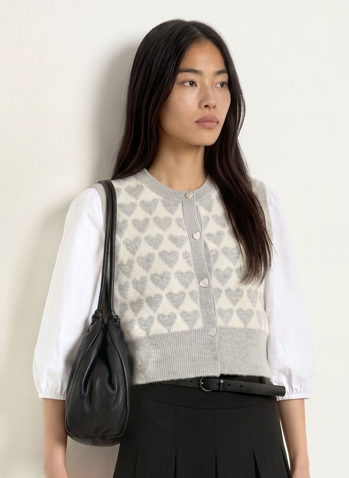 MORE & MORE Knit vest: LIGHT GRAY / CREAM