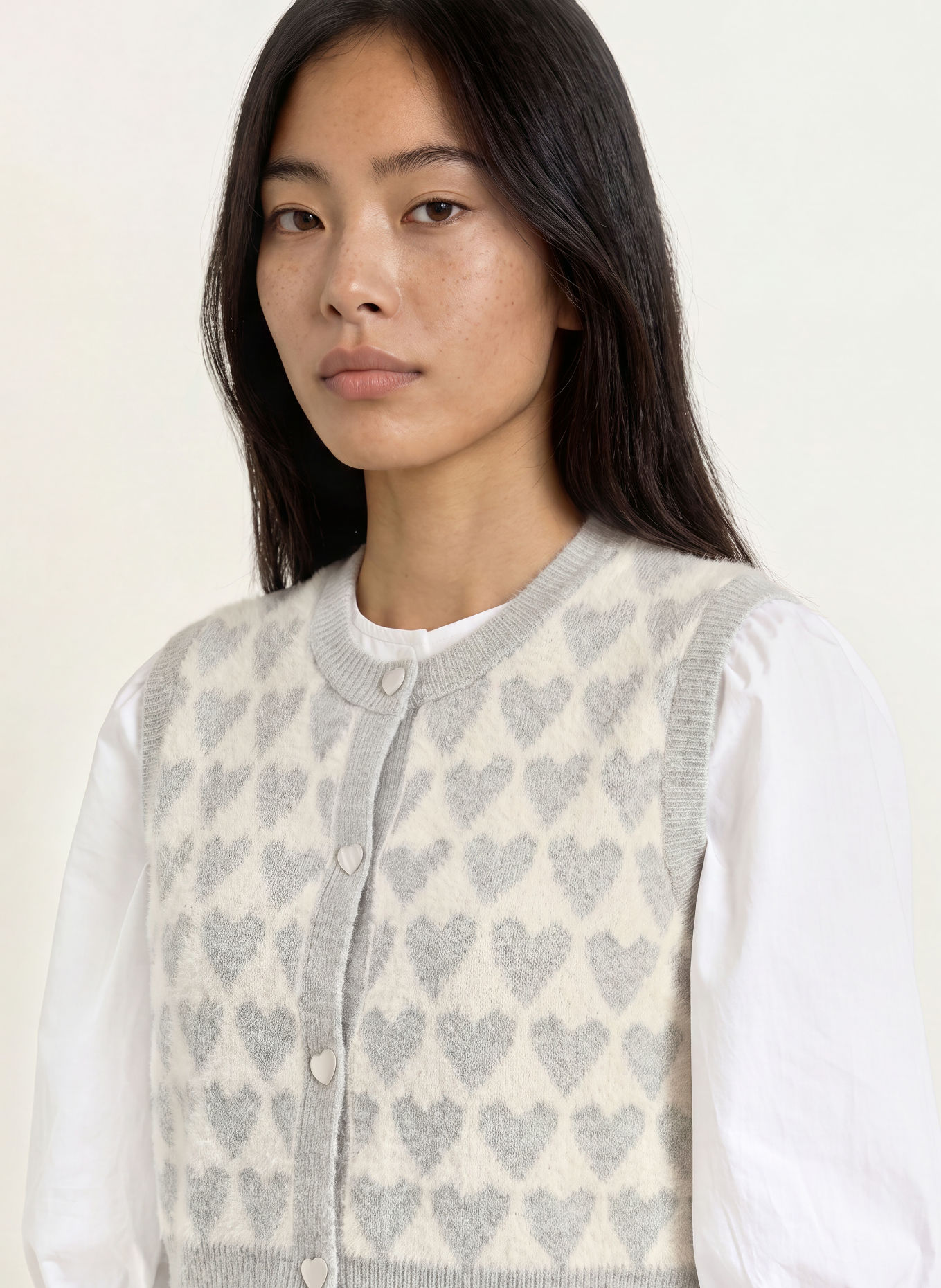 MORE & MORE Knit vest: LIGHT GRAY / CREAM