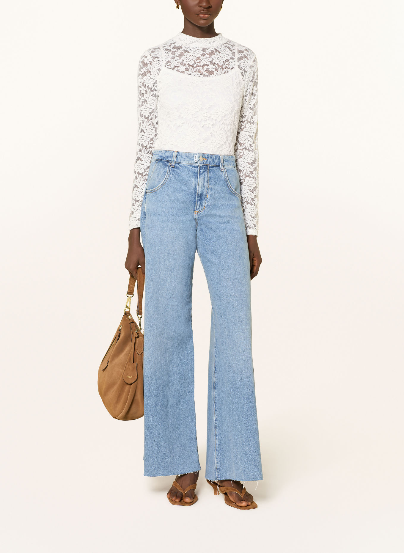 MORE & MORE Long-sleeve shirt made of lace: WHITE