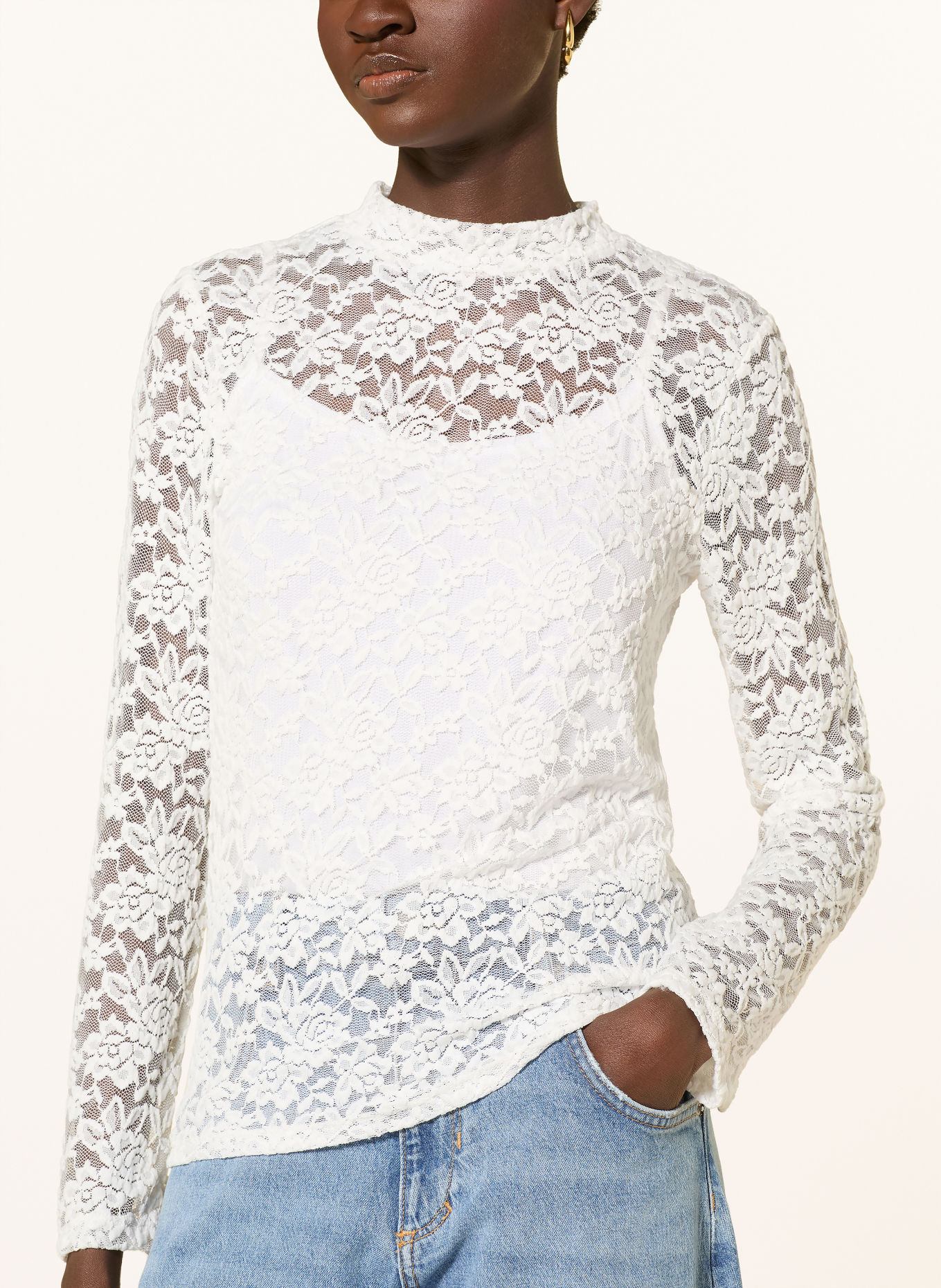 MORE & MORE Long-sleeve shirt made of lace: WHITE