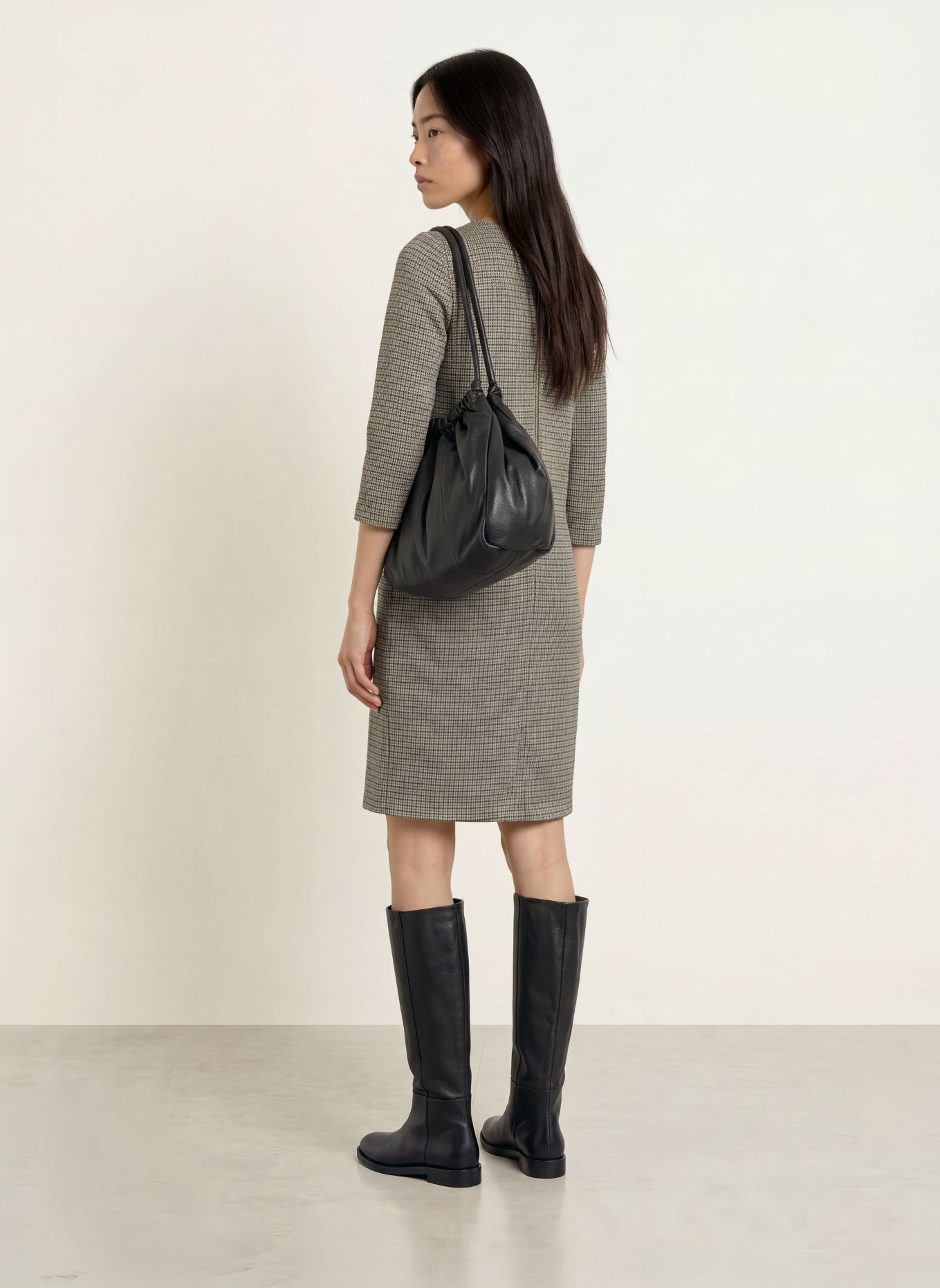 MORE & MORE Etuikleid mit 3/4-Arm aus Jersey: GRAU / ECRU / SCHWARZ