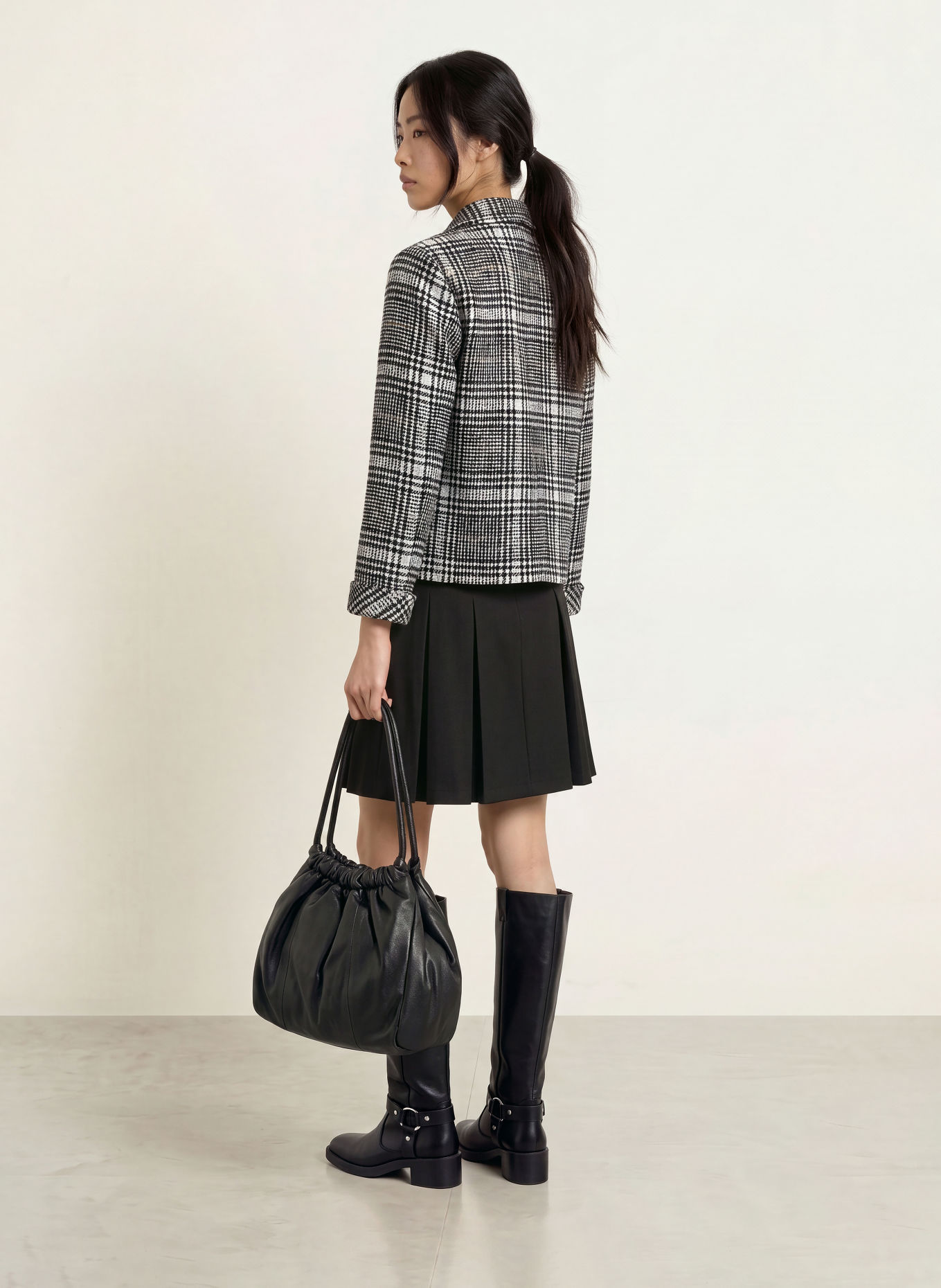 MORE & MORE Tweed-blazer: SORT / OLIVEN / HVID