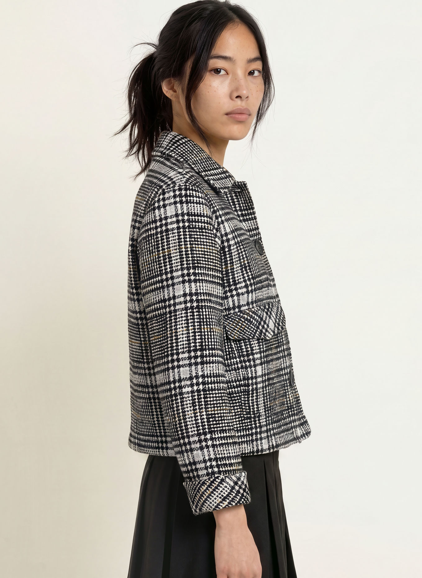 MORE & MORE Tweed-blazer: SORT / OLIVEN / HVID