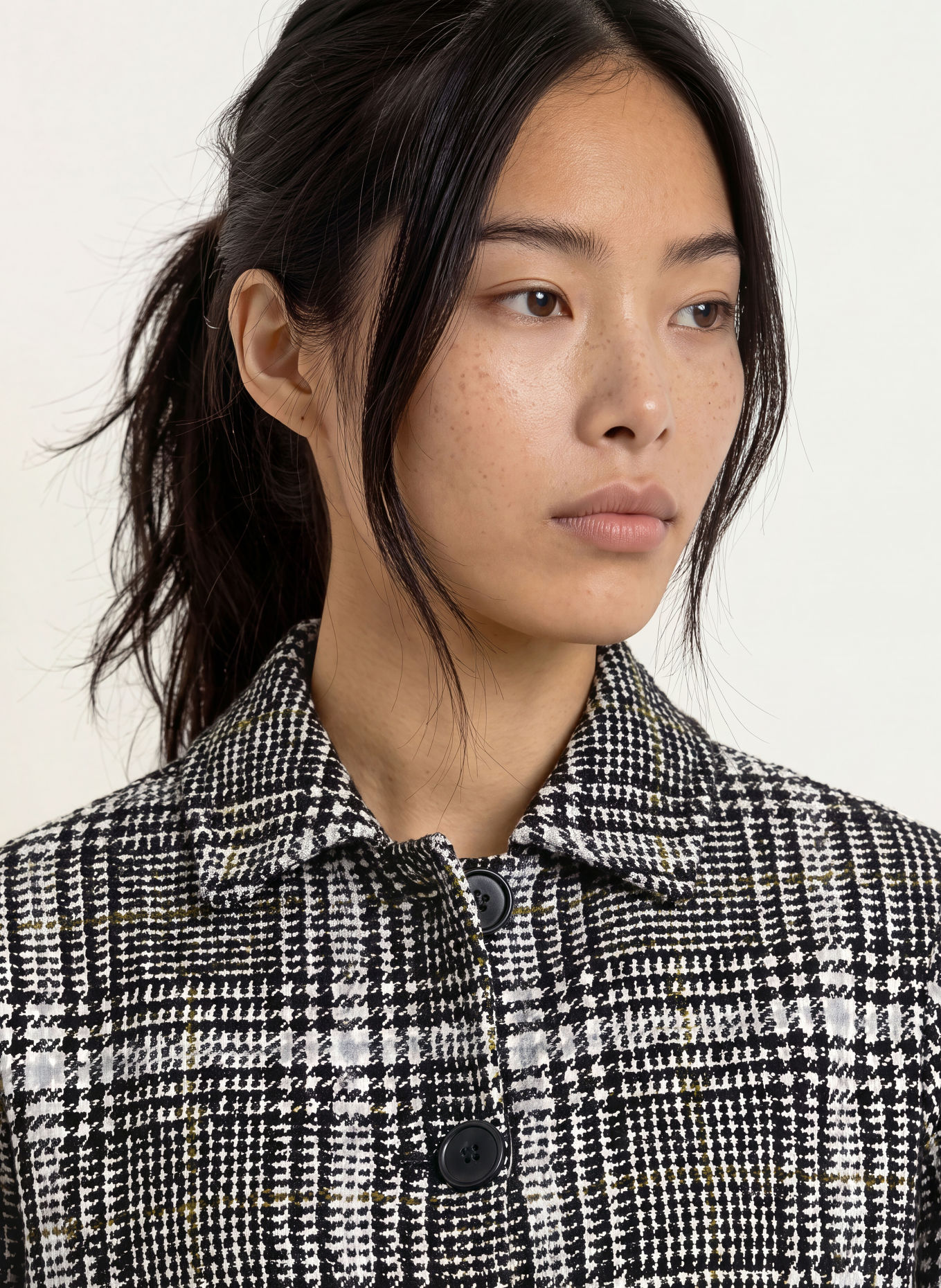 MORE & MORE Tweed-blazer: SORT / OLIVEN / HVID