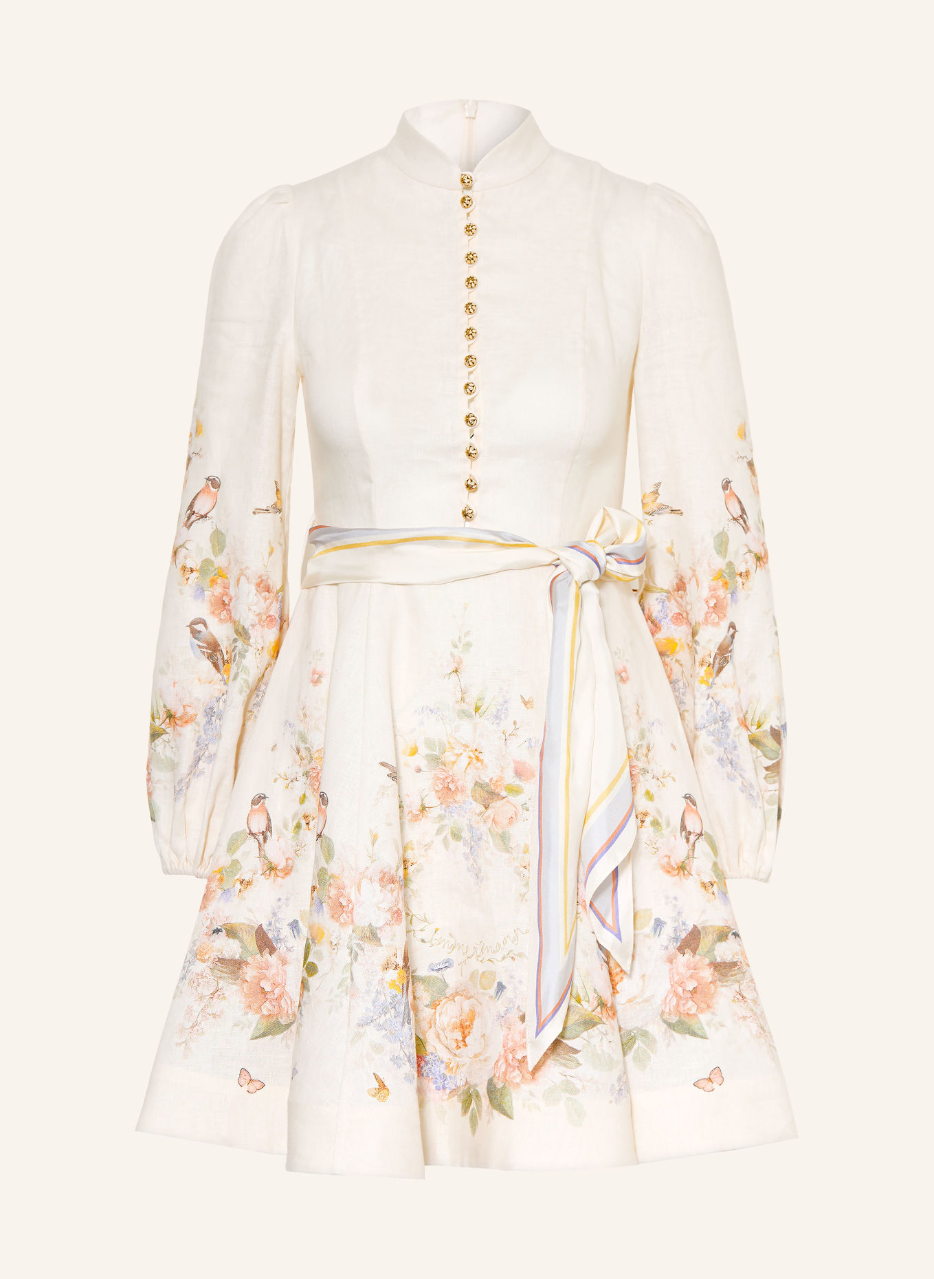 ZIMMERMANN VALIANT Linen Dress: CREAM / ROSE / LIGHT GREEN