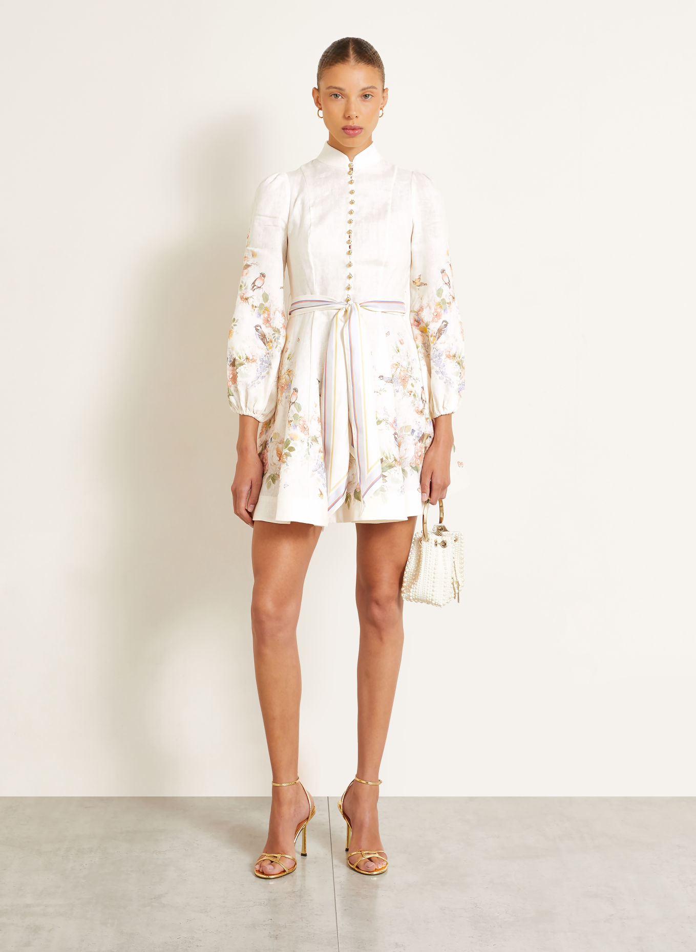 ZIMMERMANN VALIANT Linen Dress: CREAM / ROSE / LIGHT GREEN
