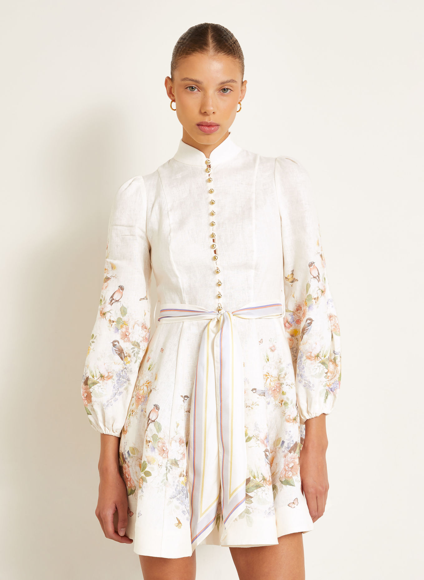 ZIMMERMANN VALIANT Linen Dress: CREAM / ROSE / LIGHT GREEN