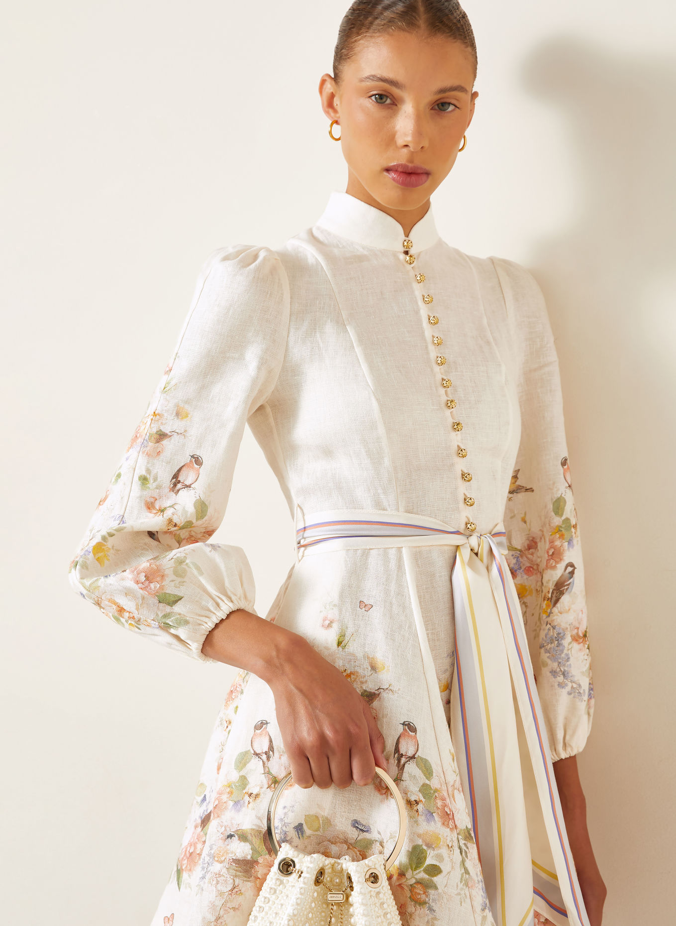 ZIMMERMANN VALIANT Linen Dress: CREAM / ROSE / LIGHT GREEN