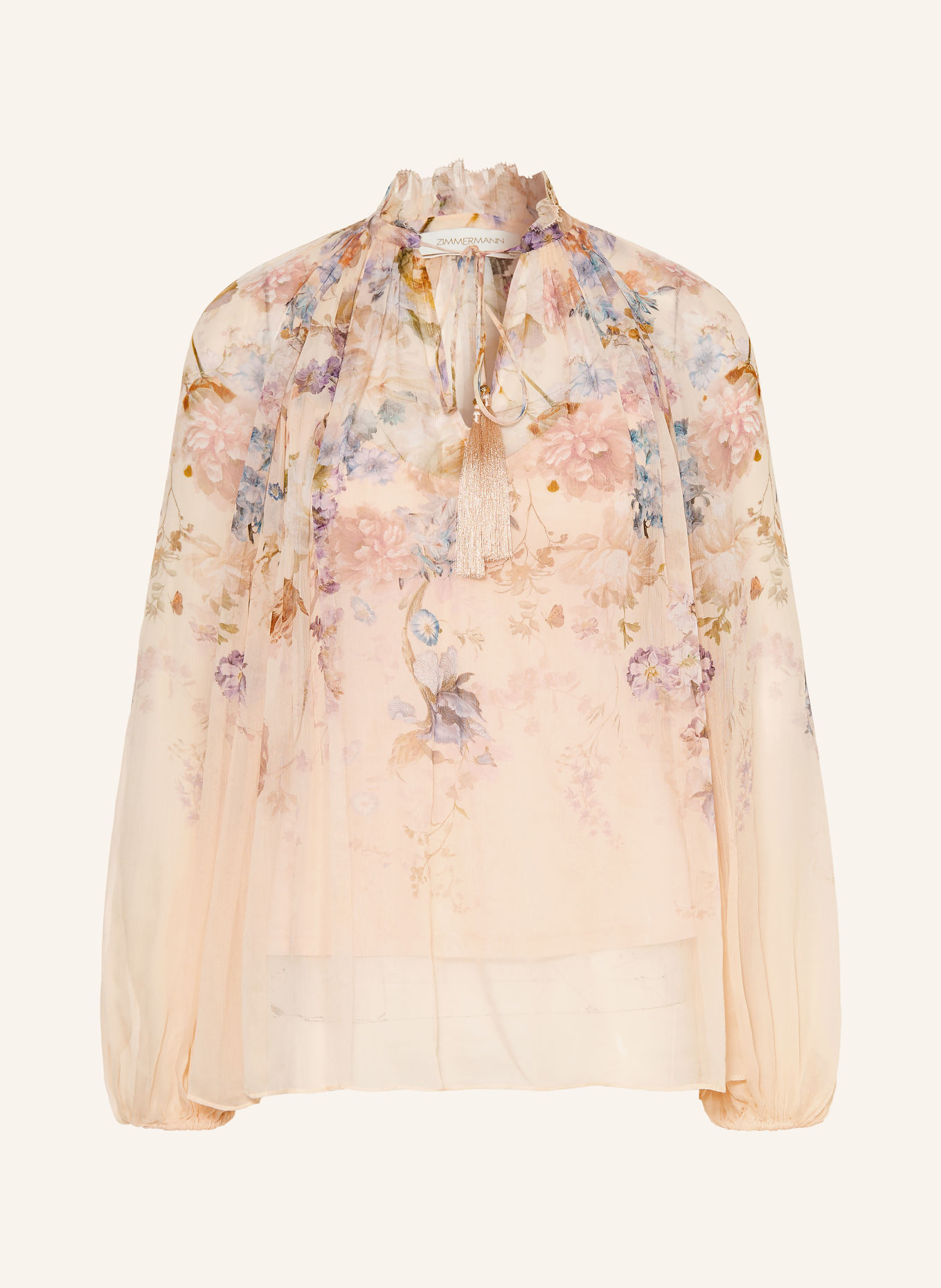 ZIMMERMANN Chemisier VALIANT à volants: OR ROSÉ / LILAS / BLEU