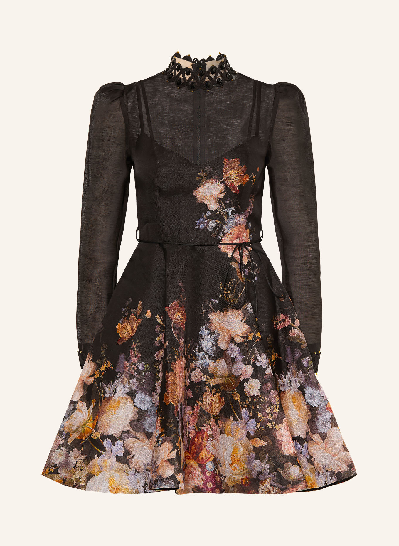 ZIMMERMANN Robe VALIANT en lin et soie: NOIR / OR ROSÉ / LILAS