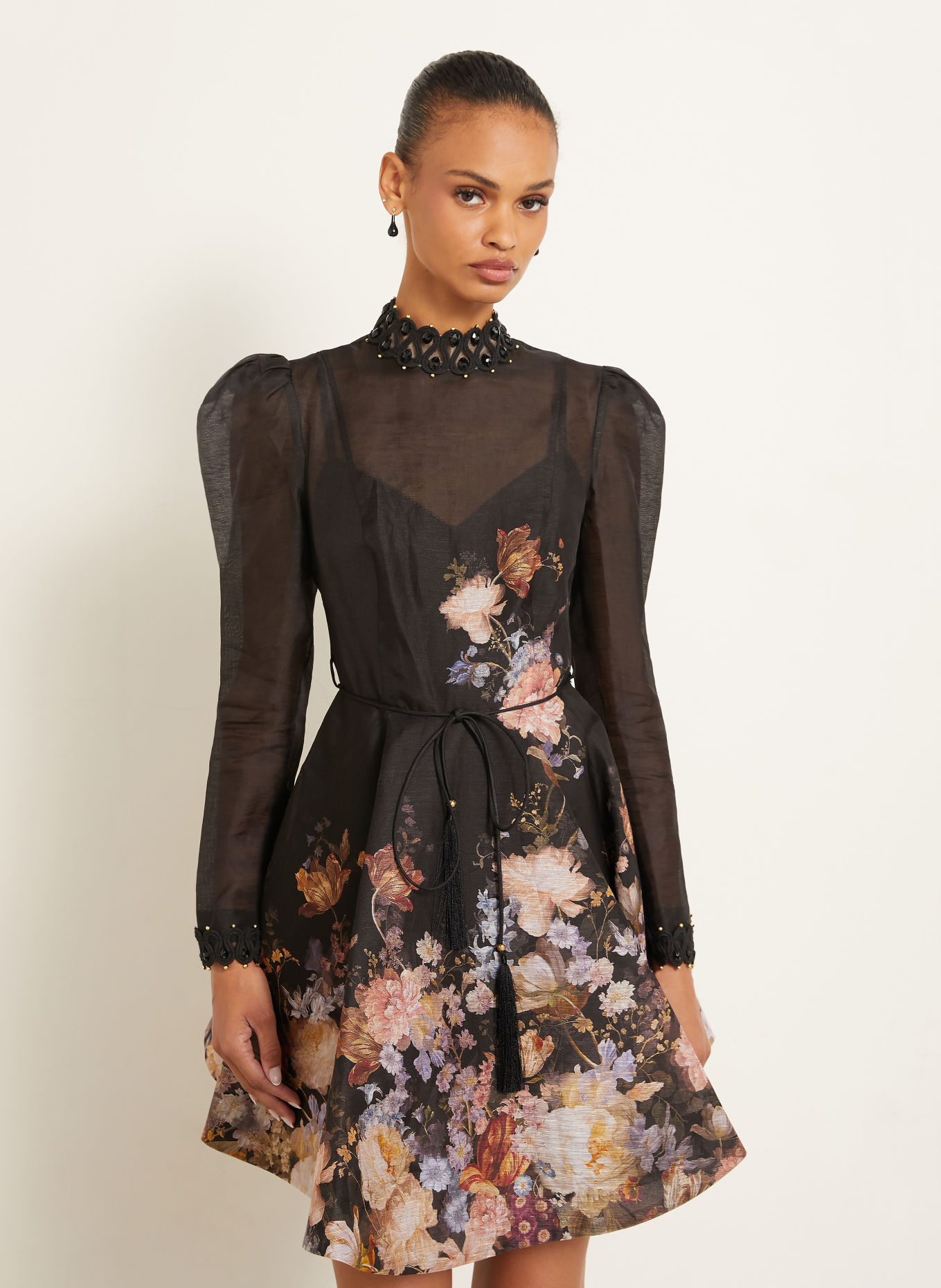ZIMMERMANN Robe VALIANT en lin et soie: NOIR / OR ROSÉ / LILAS