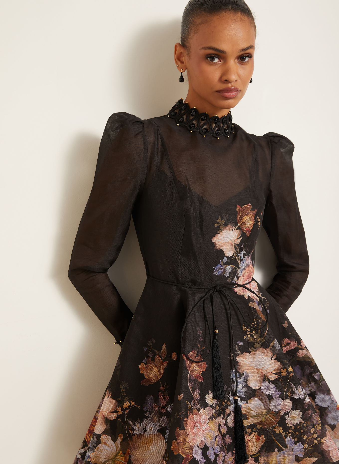 ZIMMERMANN Robe VALIANT en lin et soie: NOIR / OR ROSÉ / LILAS