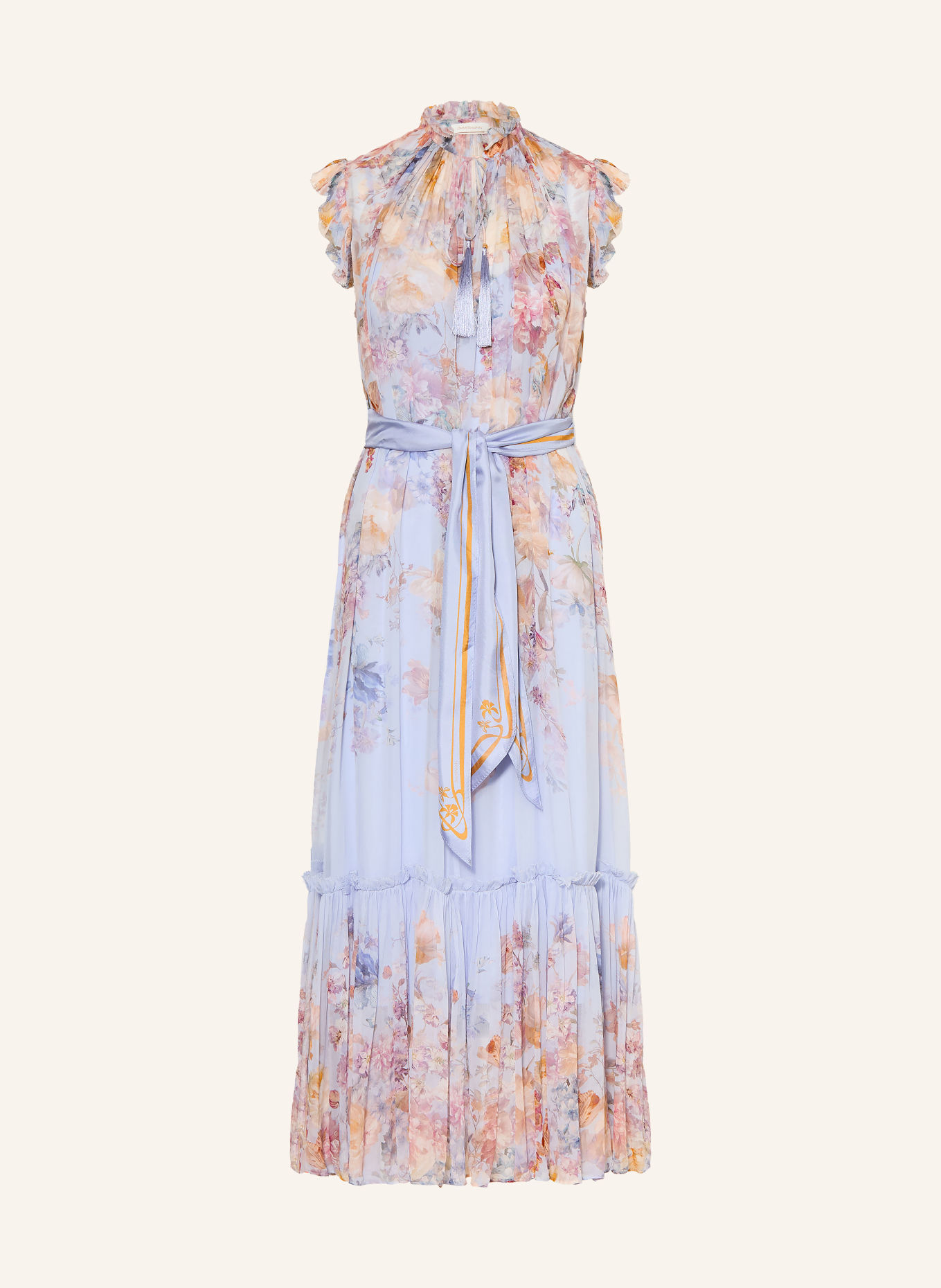 ZIMMERMANN Jurk VALIANT met ruches: LICHTBLAUW / BRUIN / PAARS