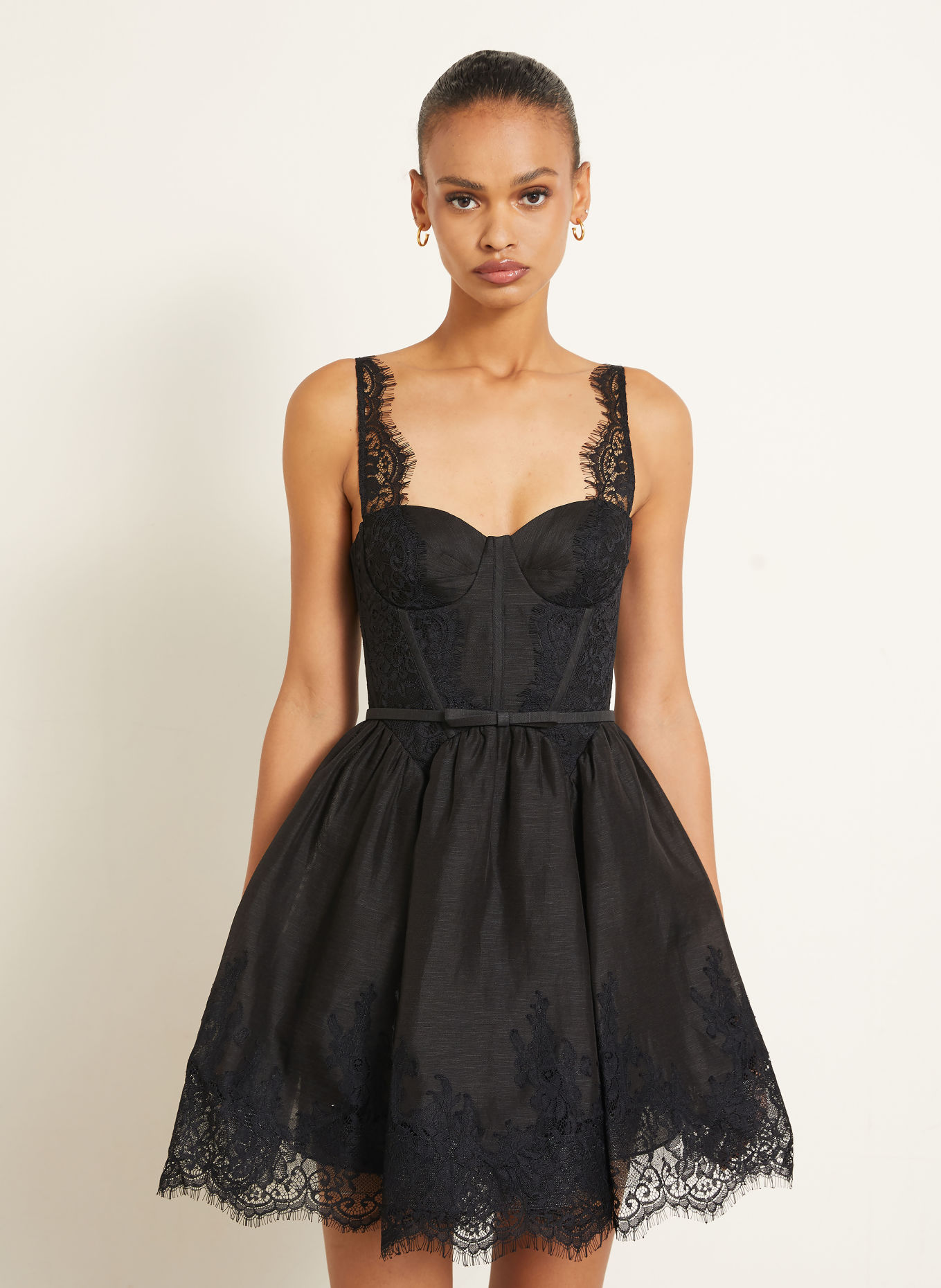 ZIMMERMANN Cocktailkleid VALIANT mit Leinen und Seide: SCHWARZ