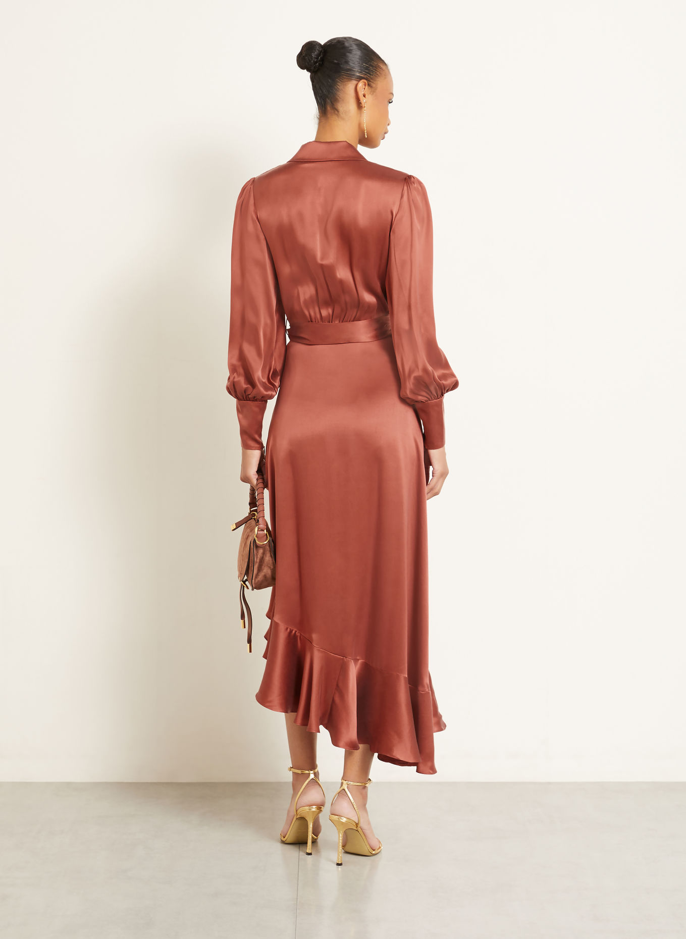 ZIMMERMANN Robe portefeuille en soie à volants: VIEUX ROSE