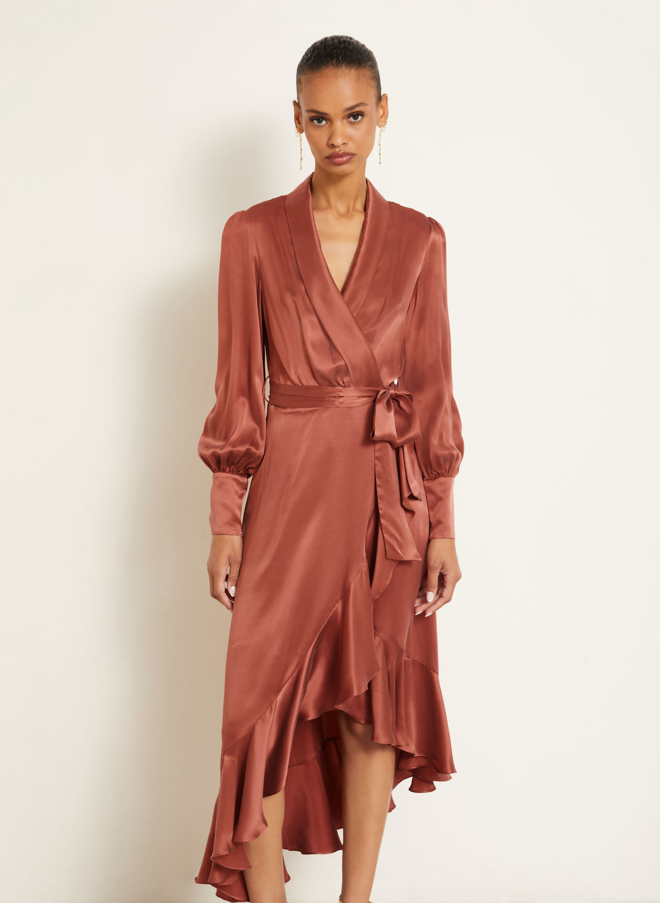 ZIMMERMANN Robe portefeuille en soie à volants: VIEUX ROSE