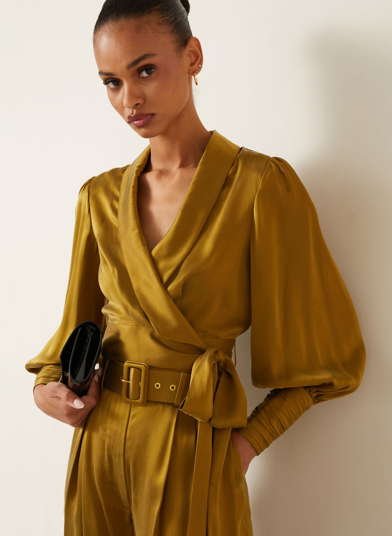 ZIMMERMANN Blouse cache-cœur courte en soie: OLIVE