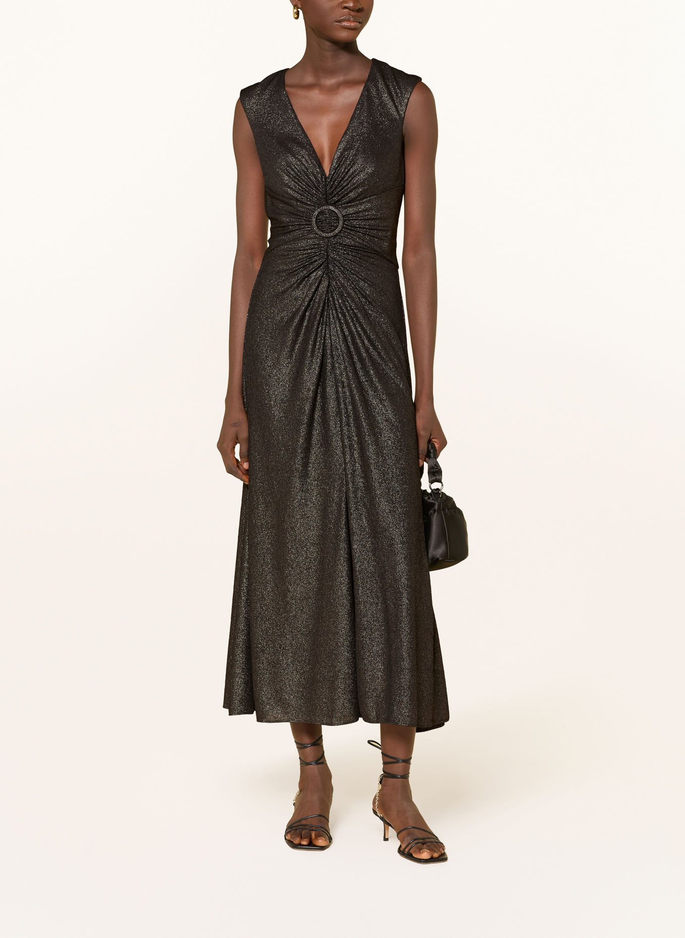 ADRIANNA PAPELL Cocktailkleid mit Glitzergarn: SCHWARZ / GOLD