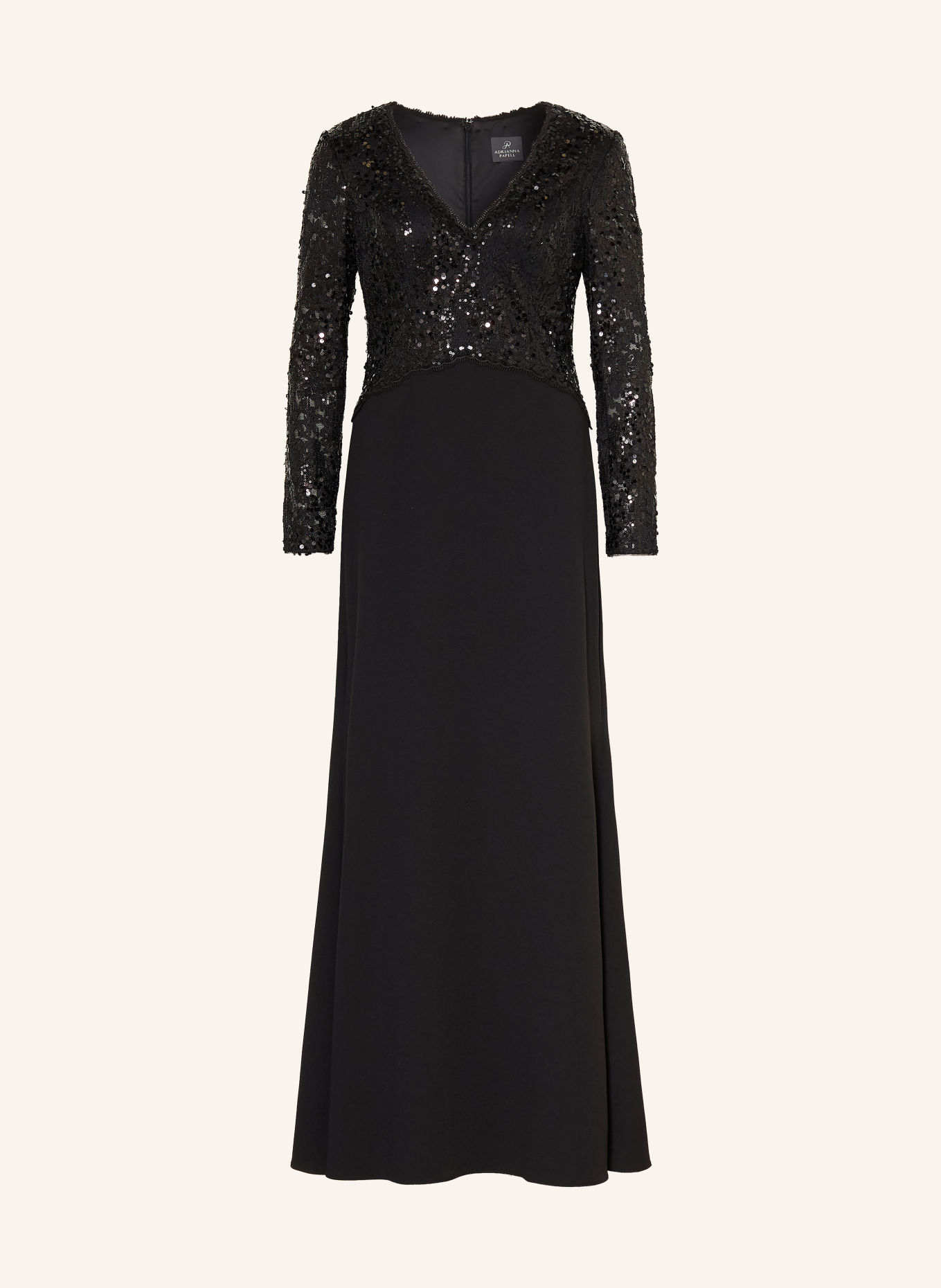 ADRIANNA PAPELL Abendkleid mit Pailletten und Spitze: SCHWARZ
