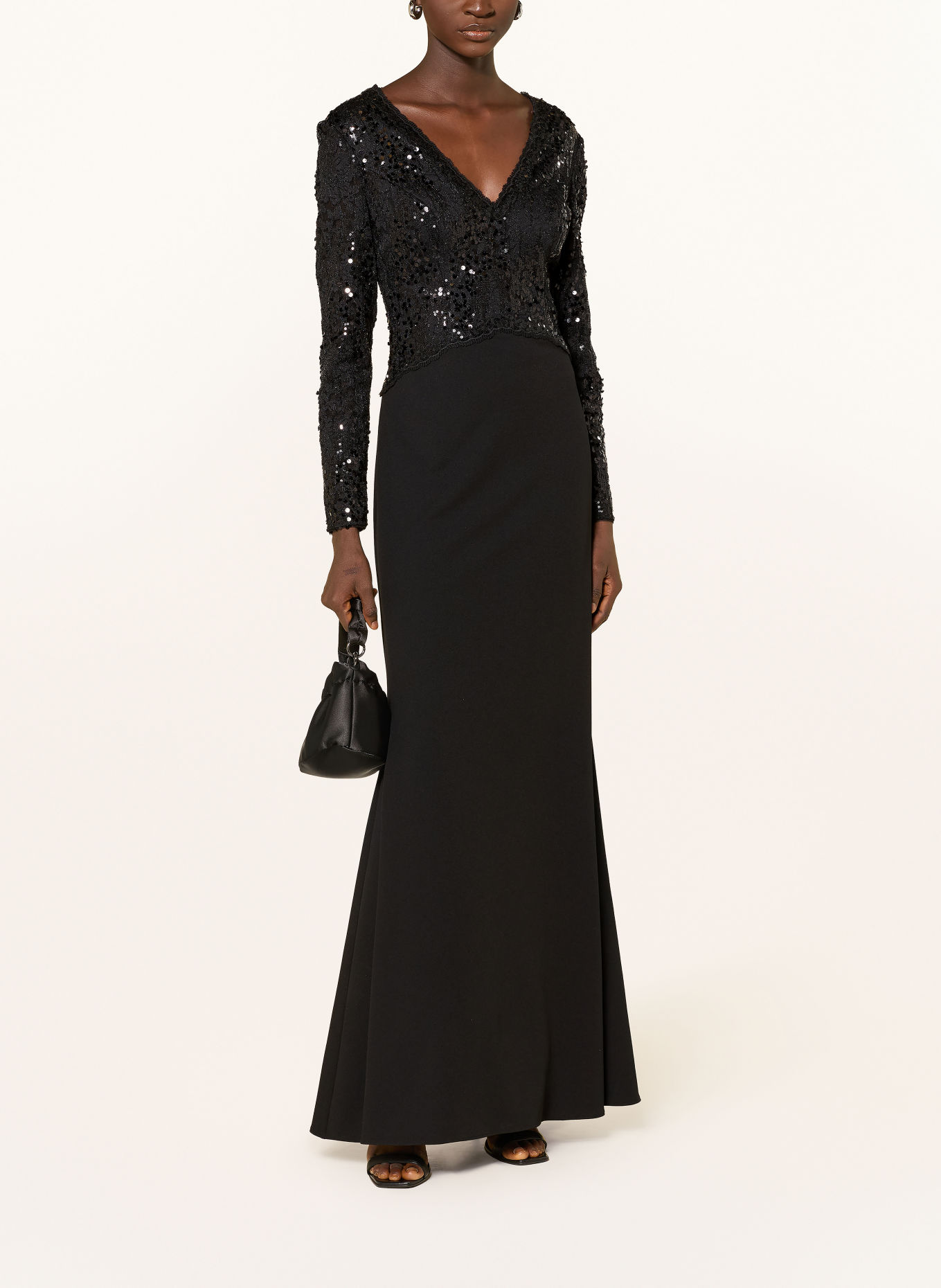 ADRIANNA PAPELL Abendkleid mit Pailletten und Spitze: SCHWARZ