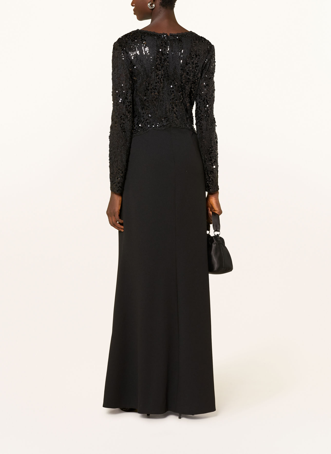 ADRIANNA PAPELL Abendkleid mit Pailletten und Spitze: SCHWARZ