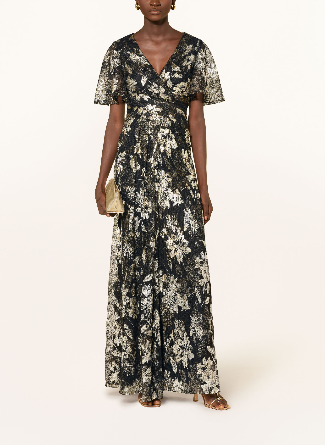 ADRIANNA PAPELL Abendkleid aus Spitze mit Glitzergarn: SCHWARZ / GOLD