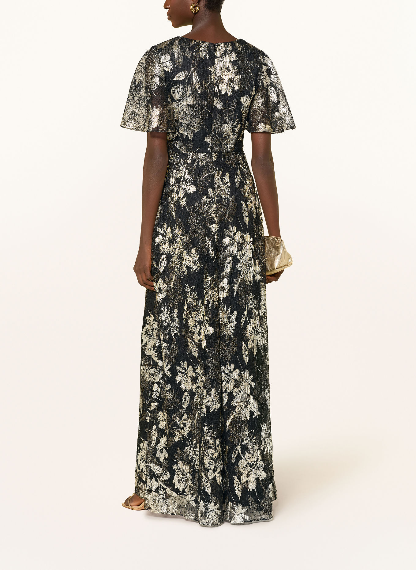 ADRIANNA PAPELL Abendkleid aus Spitze mit Glitzergarn: SCHWARZ / GOLD