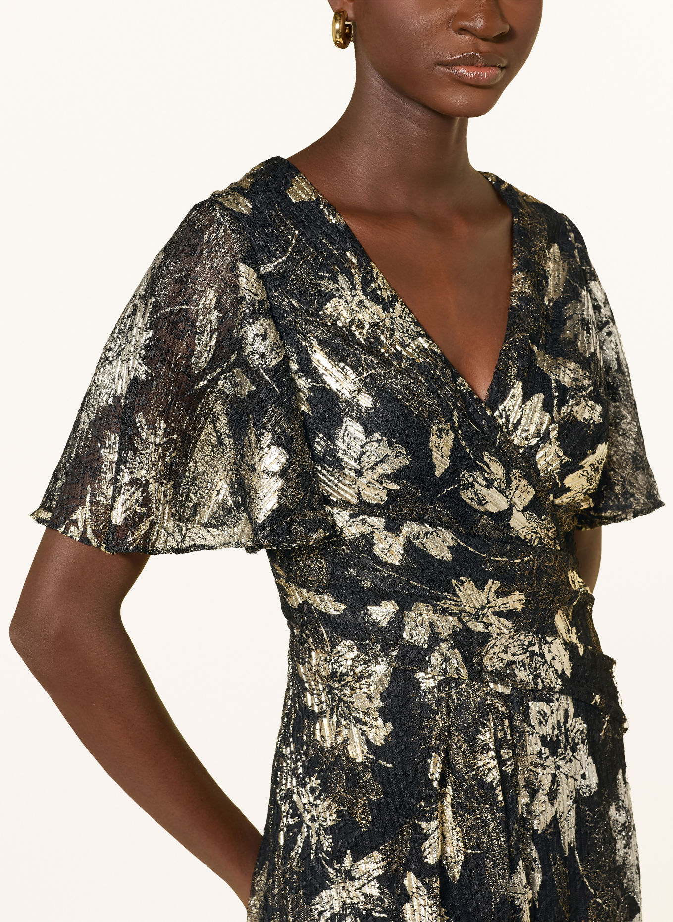 ADRIANNA PAPELL Abendkleid aus Spitze mit Glitzergarn: SCHWARZ / GOLD
