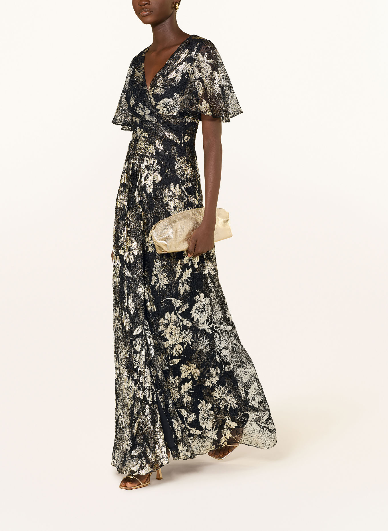ADRIANNA PAPELL Abendkleid aus Spitze mit Glitzergarn: SCHWARZ / GOLD