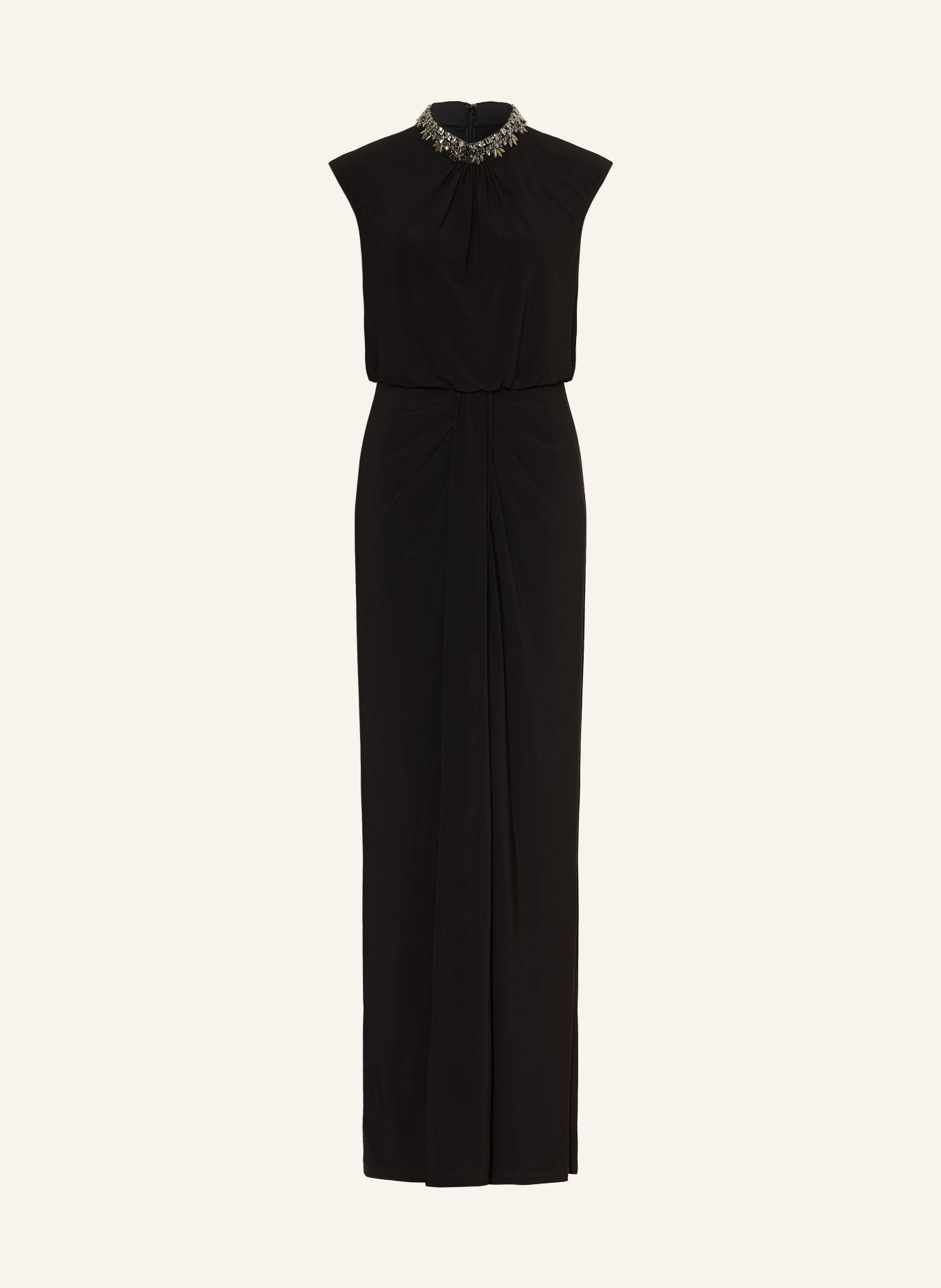 ADRIANNA PAPELL Abendkleid aus Jersey mit Schmucksteinen: SCHWARZ / SILBER