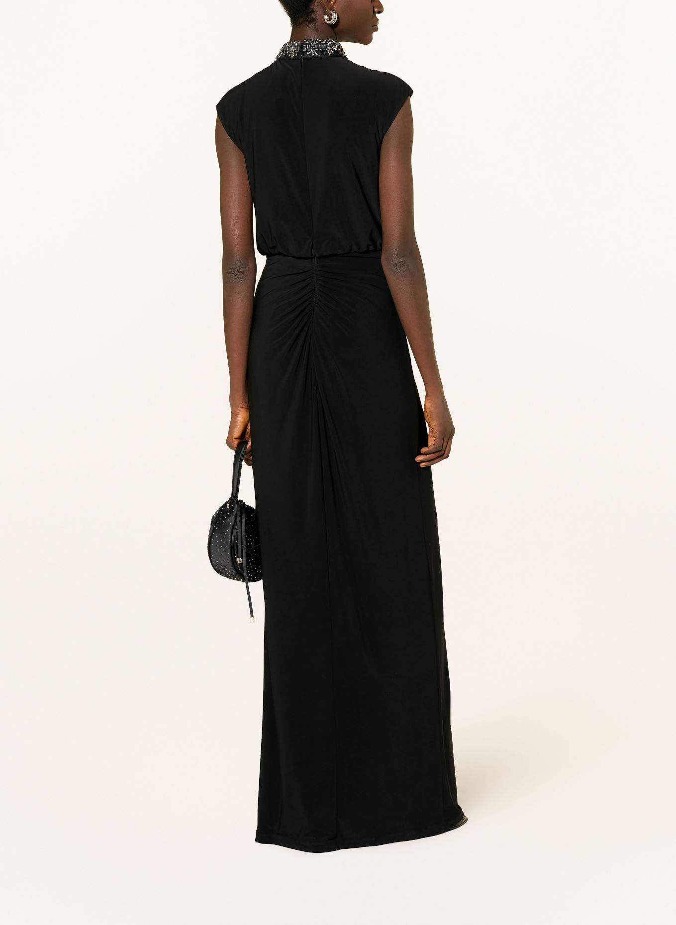 ADRIANNA PAPELL Abendkleid aus Jersey mit Schmucksteinen: SCHWARZ / SILBER