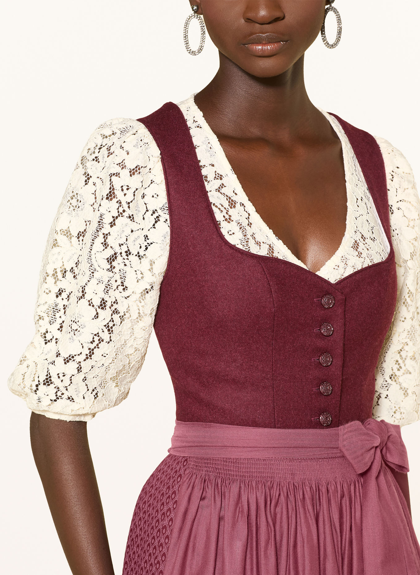 wallmann Blouse Dirndl en dentelle à manches 3/4: CRÈME