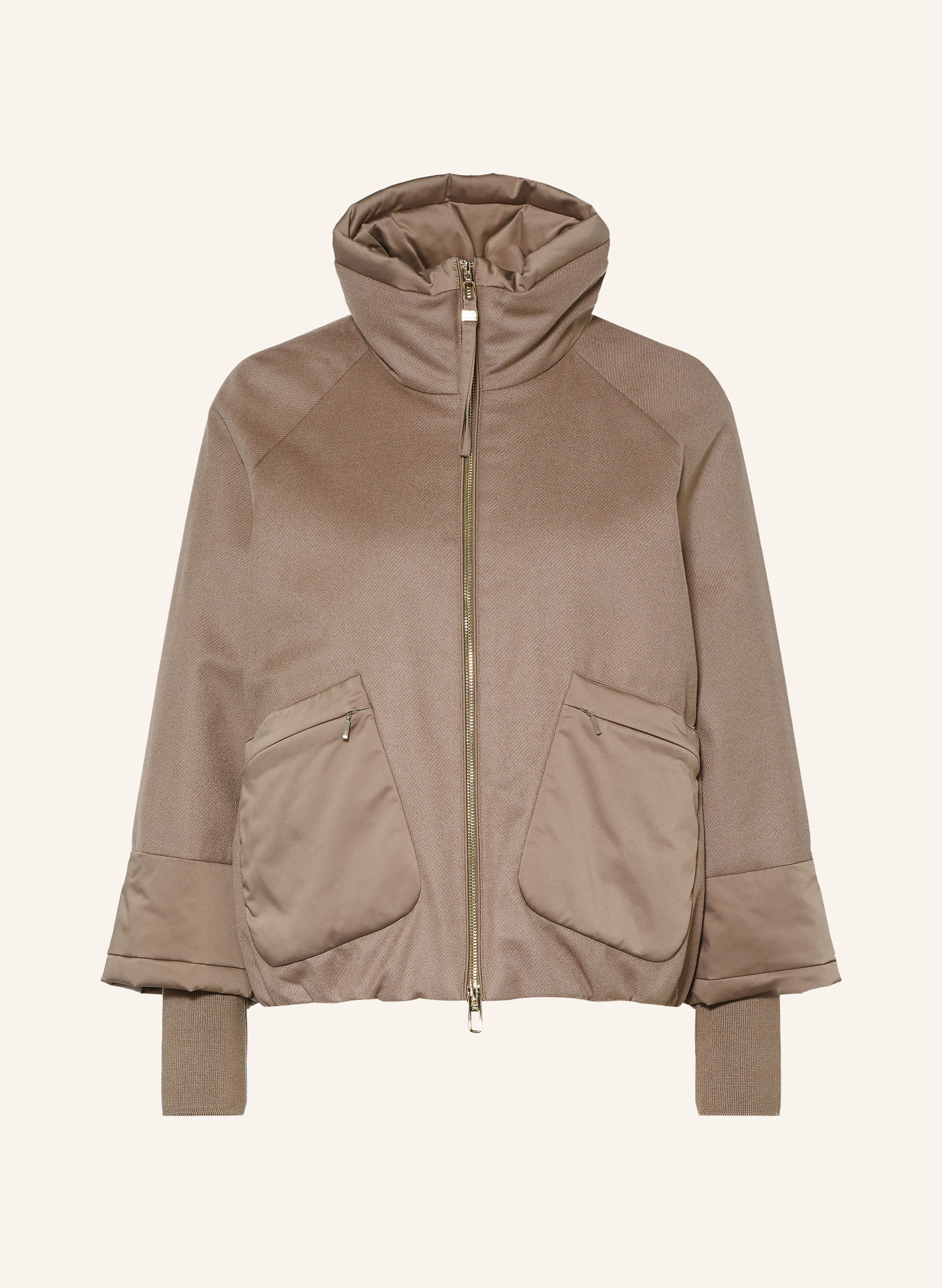 DUNO Lightweight donsjas MURIEL in een mix van materialen: LICHTBRUIN