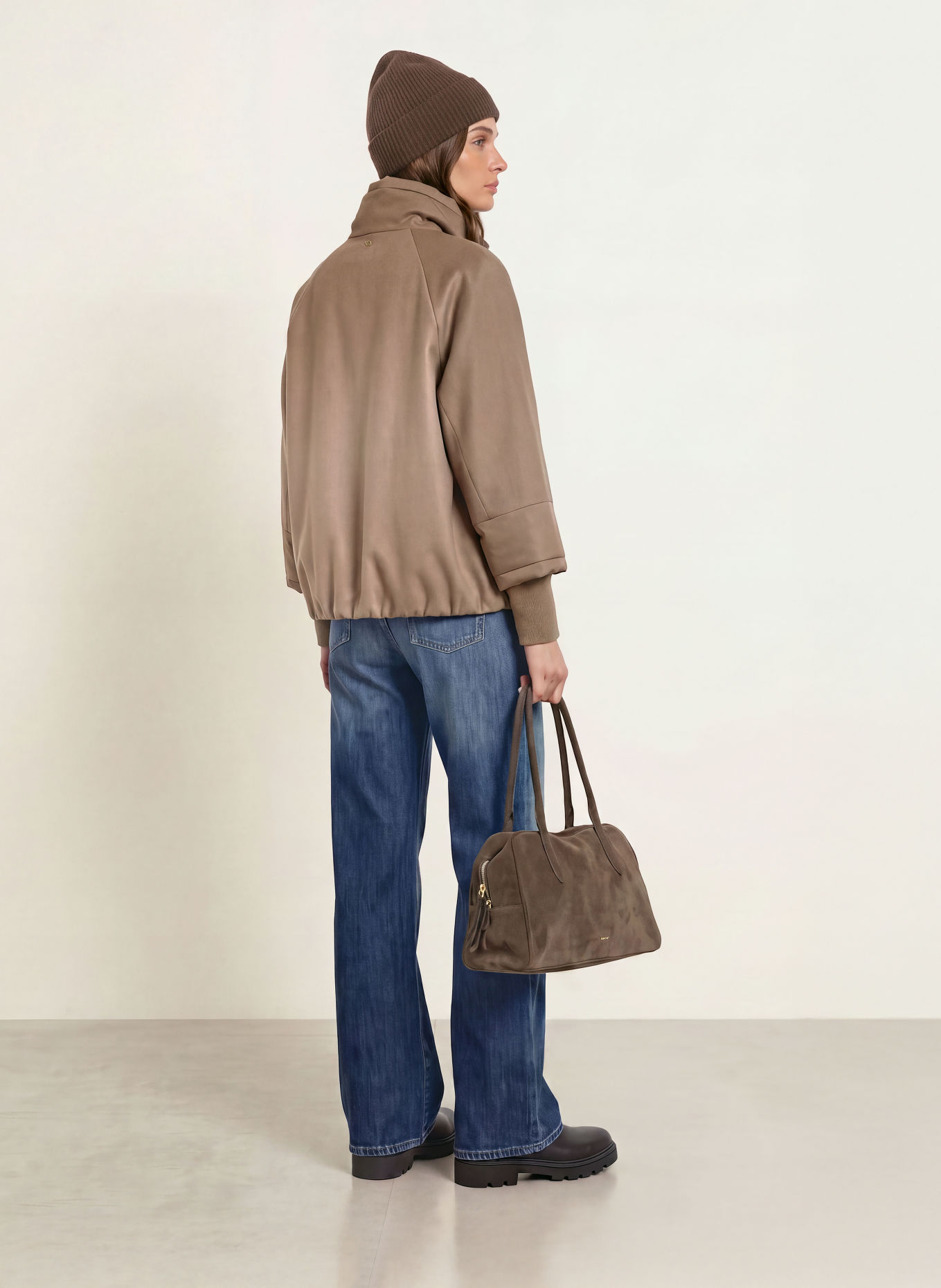 DUNO Lightweight donsjas MURIEL in een mix van materialen: LICHTBRUIN