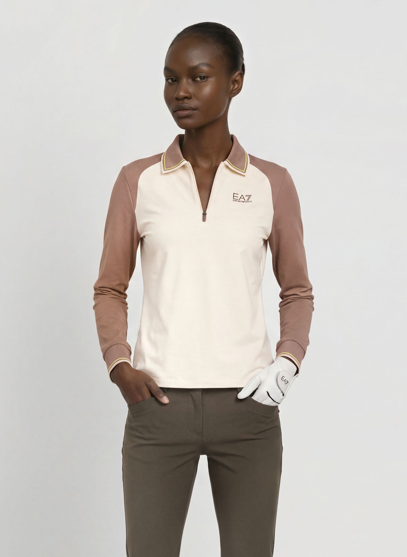 EA7 EMPORIO ARMANI Functional polo shirt: TAUPE / CREAM / YELLOW