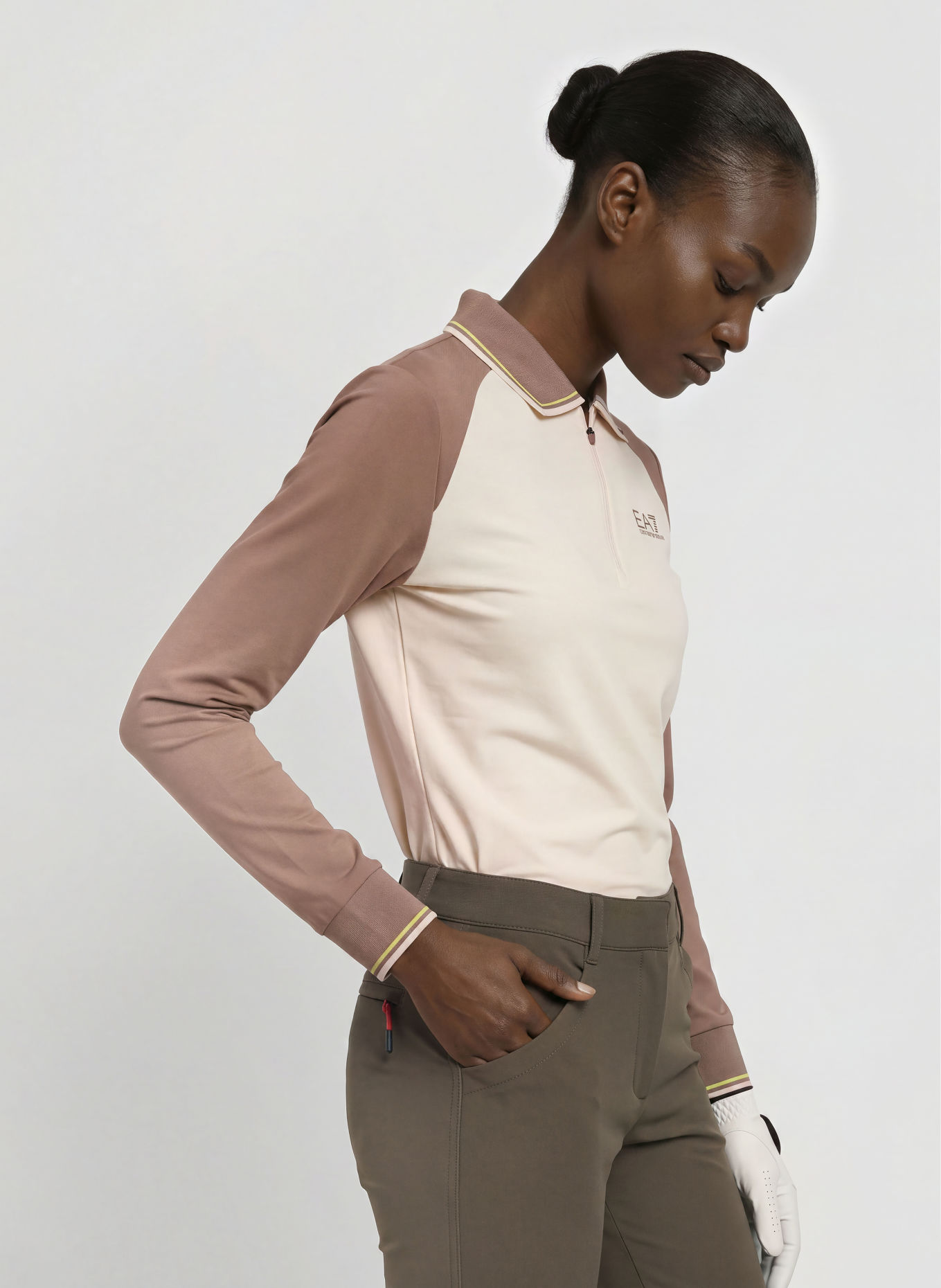 EA7 EMPORIO ARMANI Functional polo shirt: TAUPE / CREAM / YELLOW